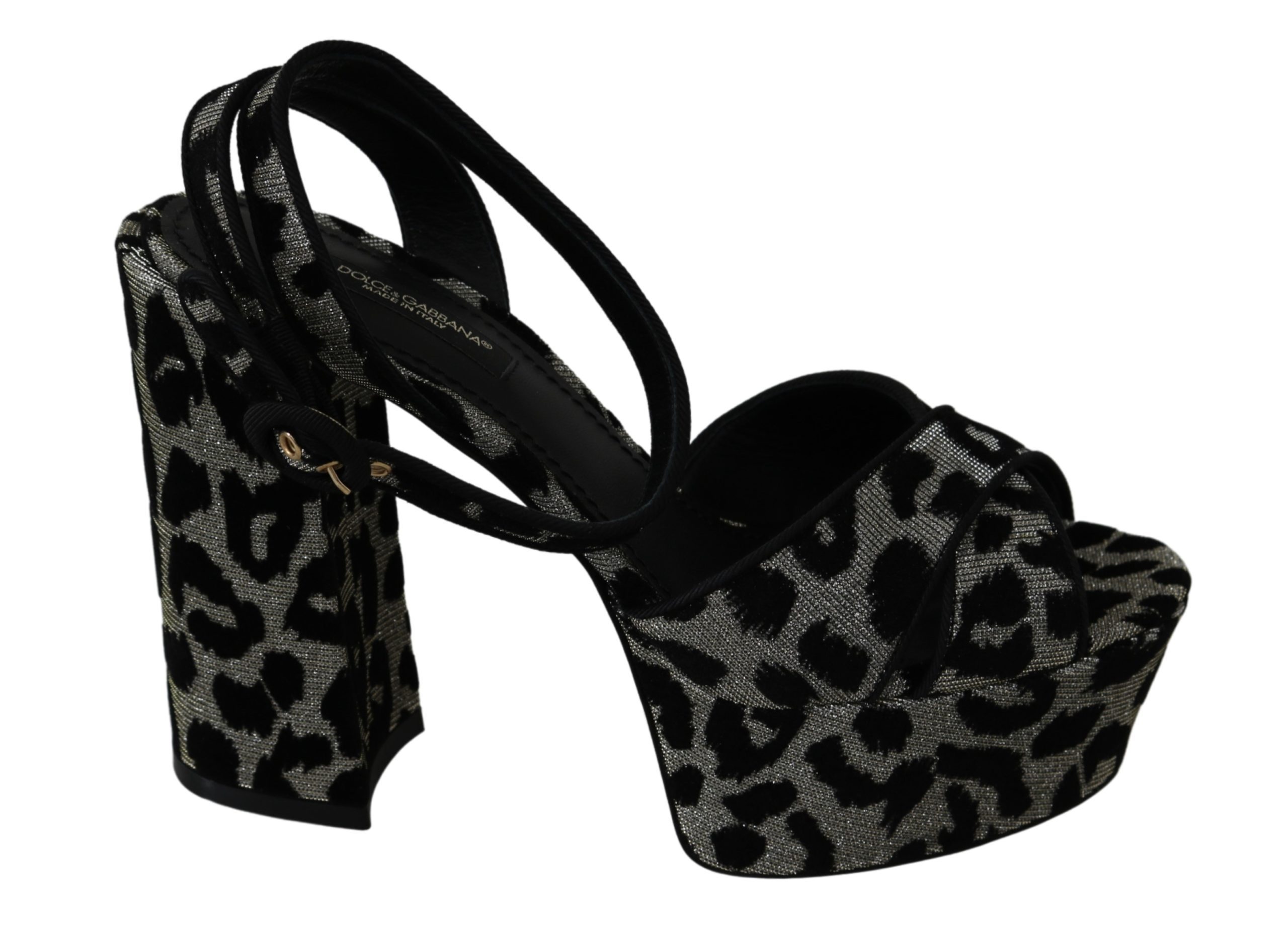 Black Gray Shiny Leopard Sandals Shoes - EU36/US5.5
