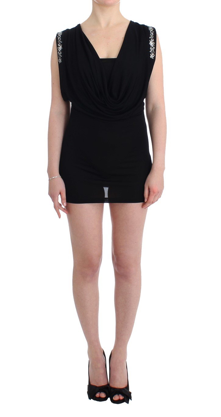 Roccobarocco Women's Embellished Jersey Mini Sheath Short Dress Black SIG11565 - IT46|XL
