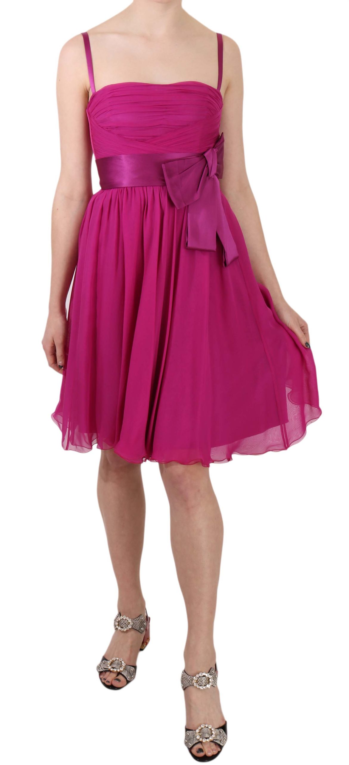 Dolce & Gabbana Women's Fuchsia Bow Silk Sleeveless Dress Pink DR1684 - IT38|XS