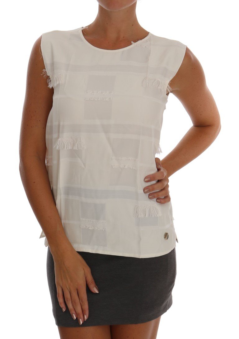 Versace Jeans Women's Fringes Tank Top White TSH1468 - IT40|S