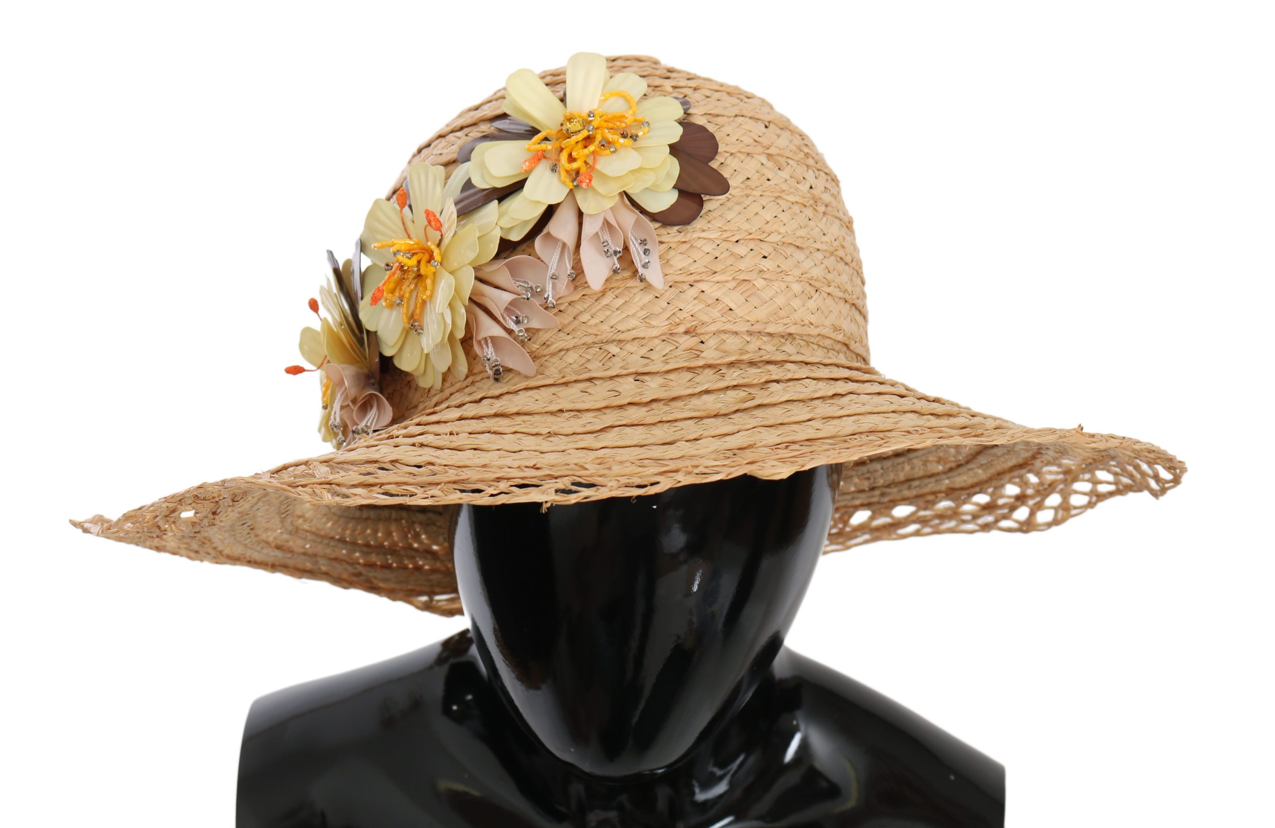 Dolce & Gabbana Women's Wide Brim Floral Capello Hat Beige HAT70225 - 56 cm|XS