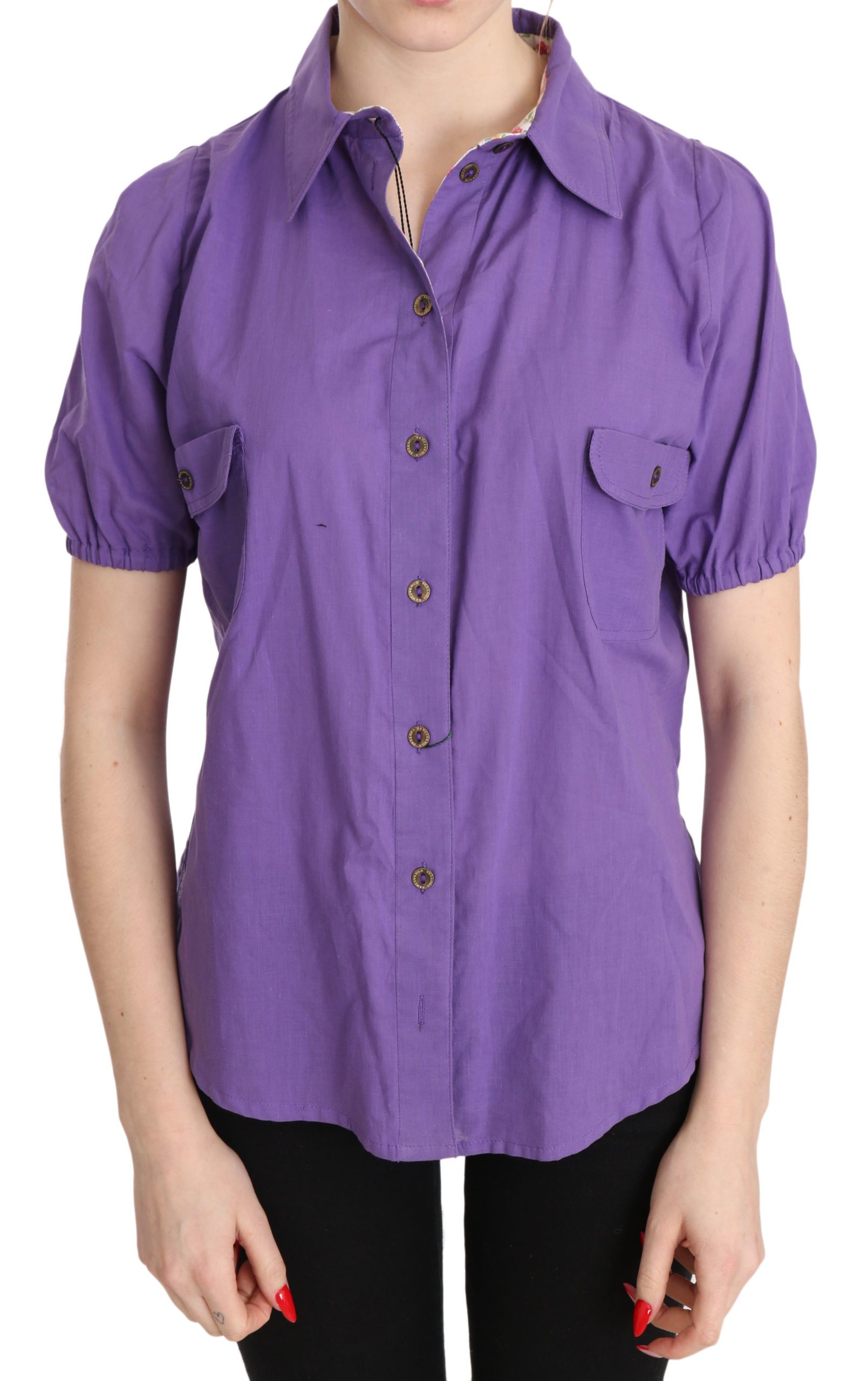 BENCIVENGA Women's Floral Lining SS Polo Top Purple BOX293 - IT42|M