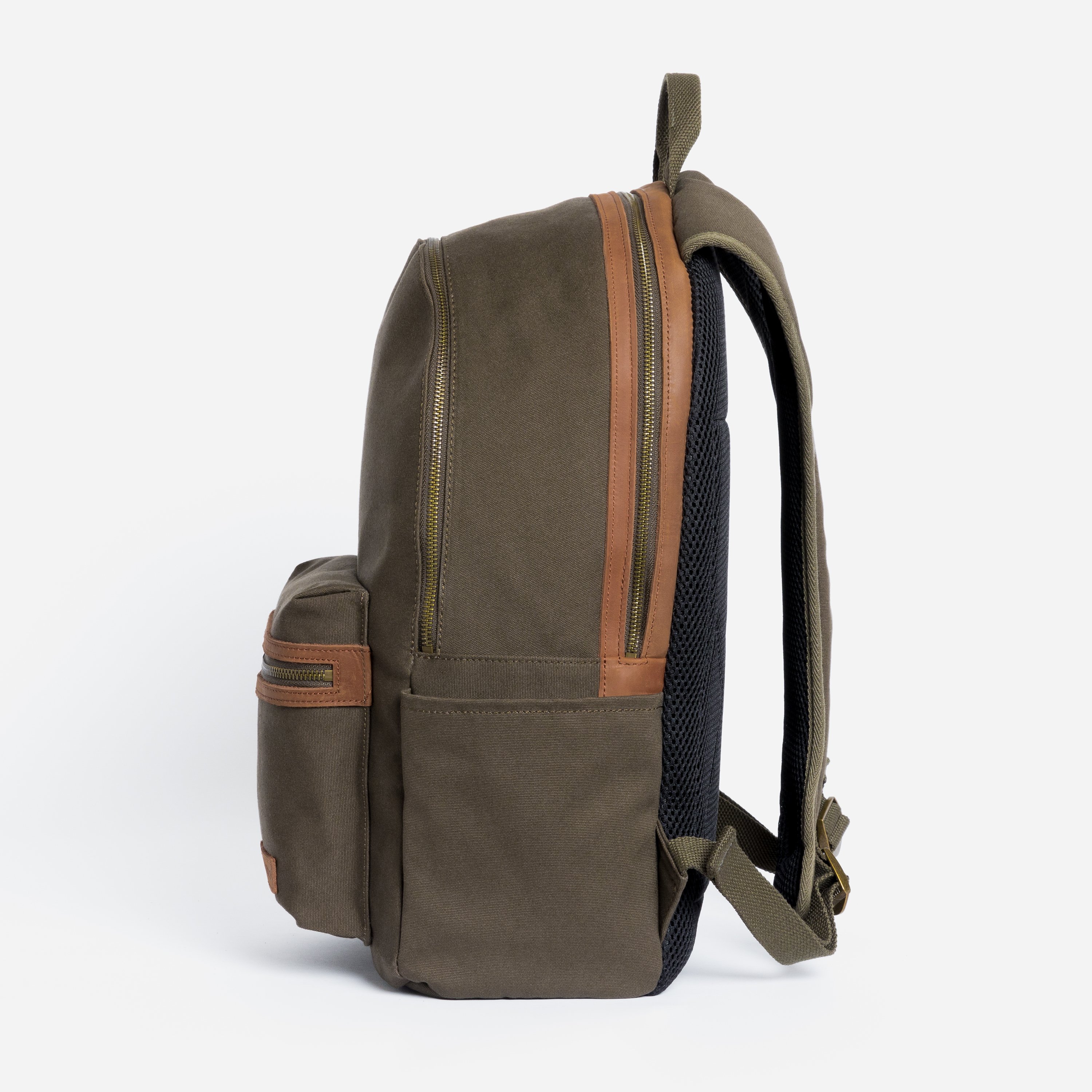 The Commuter Backpack. Waterproofed Canvas and Leather. 16" Laptop Pocket., Olive