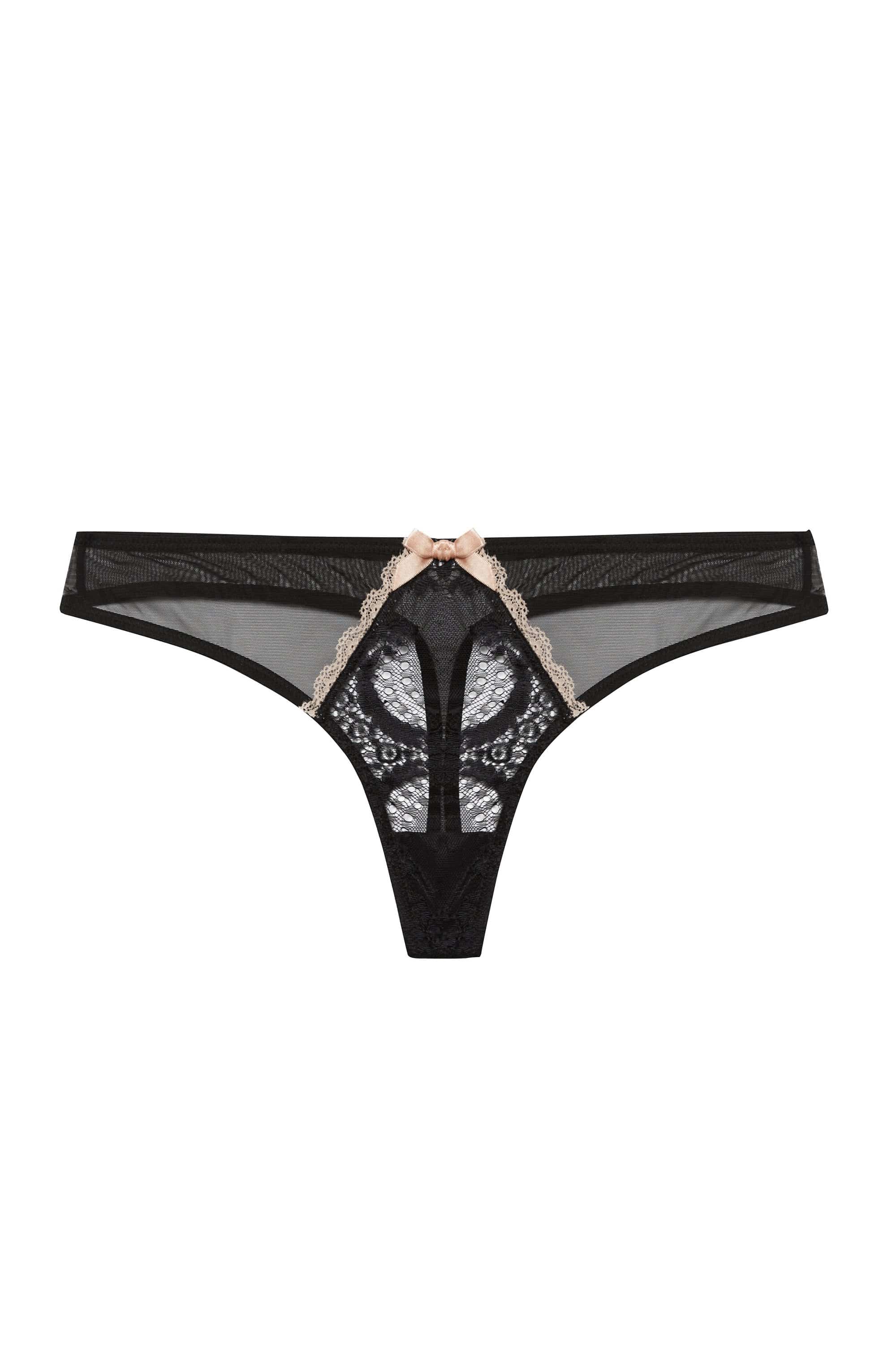 Kiss Me Deadly x Playful Promises Caresse Black Lace Mesh Thong UK 8 / US 4