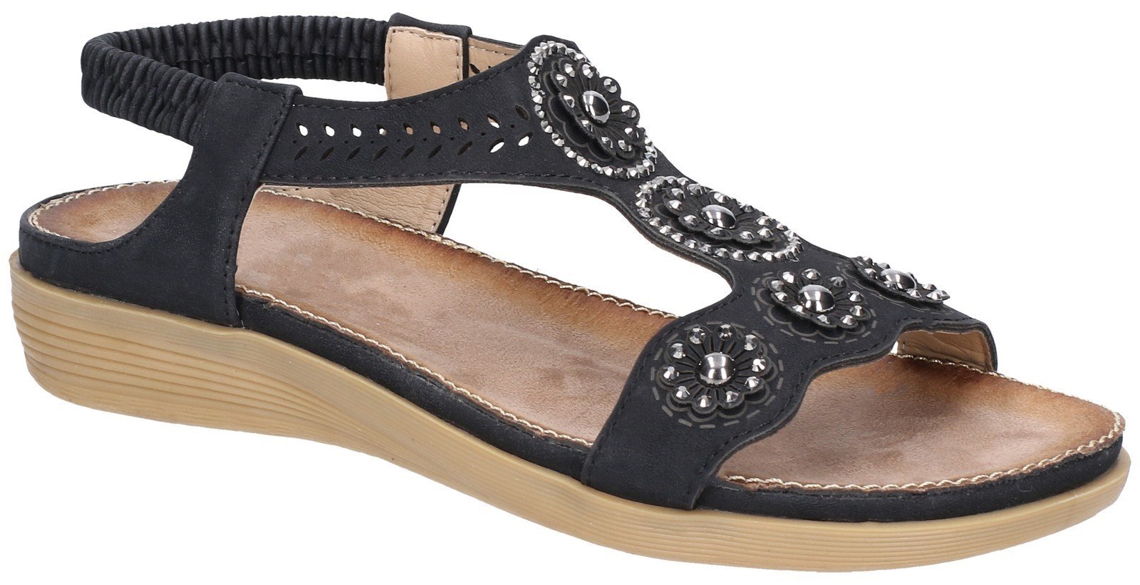 Fleet & Foster Women's Caper Elastic T-Bar Sandal Various Colours 28281 - Black 3