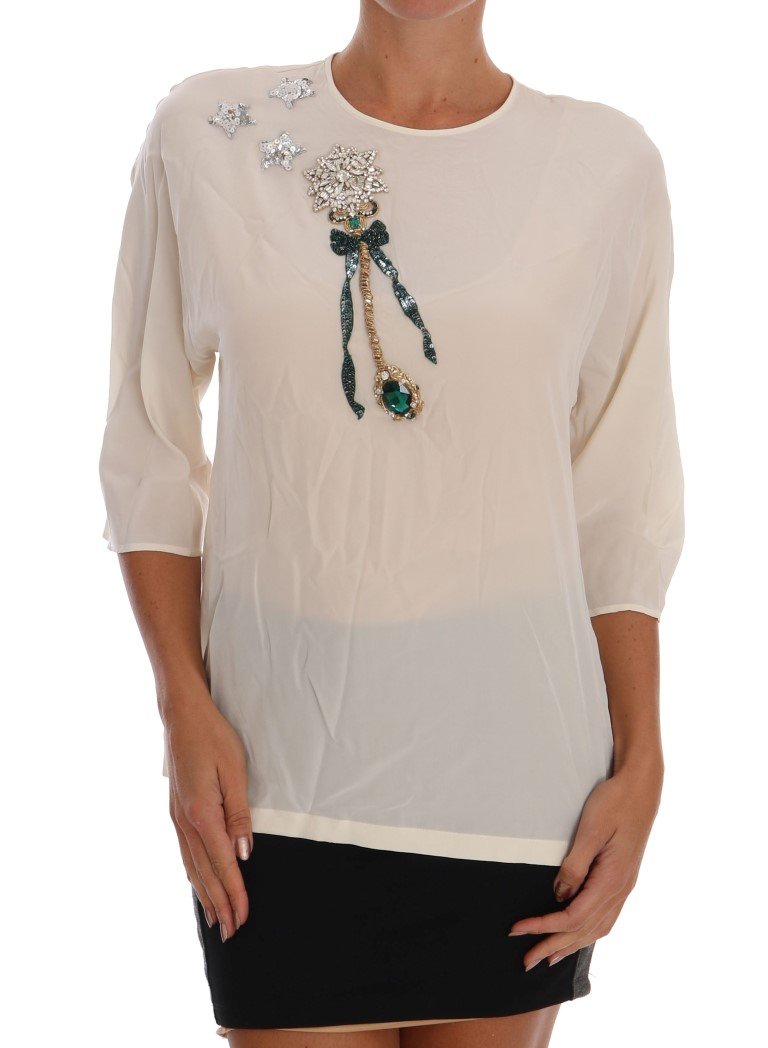 Dolce & Gabbana Women's SICILY Crystal Top White TSH1110 - IT42|M
