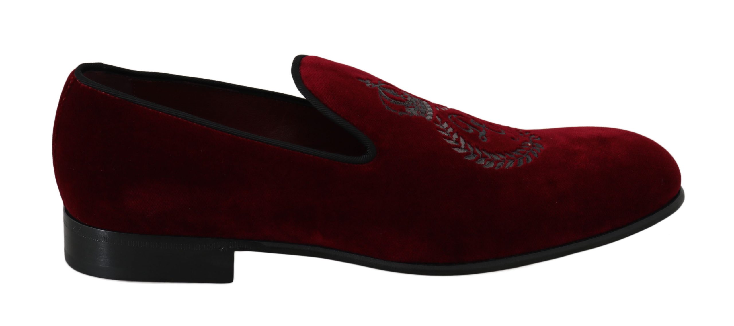 Dolce & Gabbana Men's Velvet Crown Embroidered Loafers Red MV2342 - EU41.5/US8.5