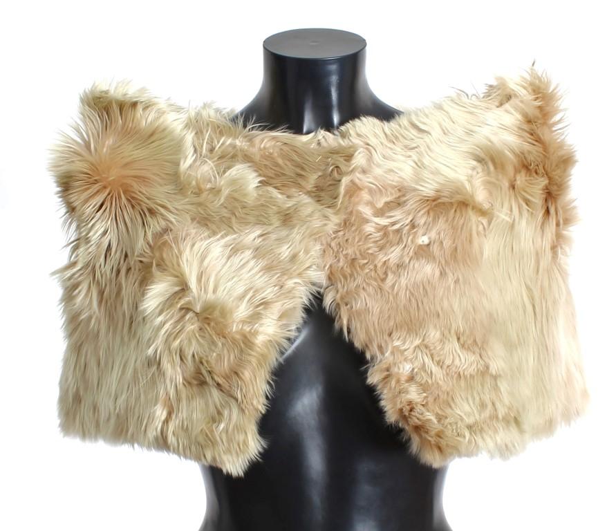 Dolce & Gabbana Women's Alpaca Fur Shoulder Wrap Scarf Beige MOM24950
