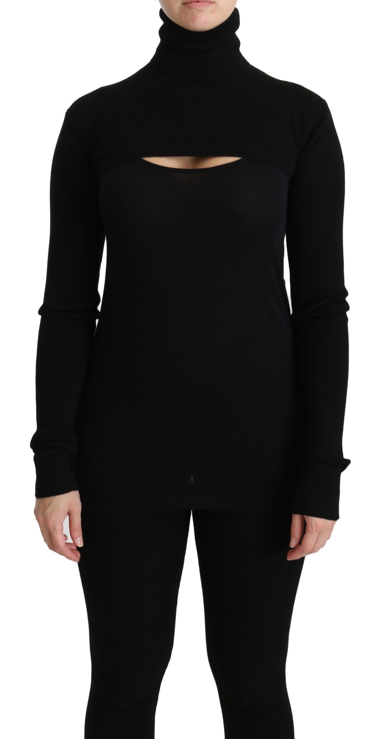 Black Turtleneck Crop Top Wool Sweater - IT40|S