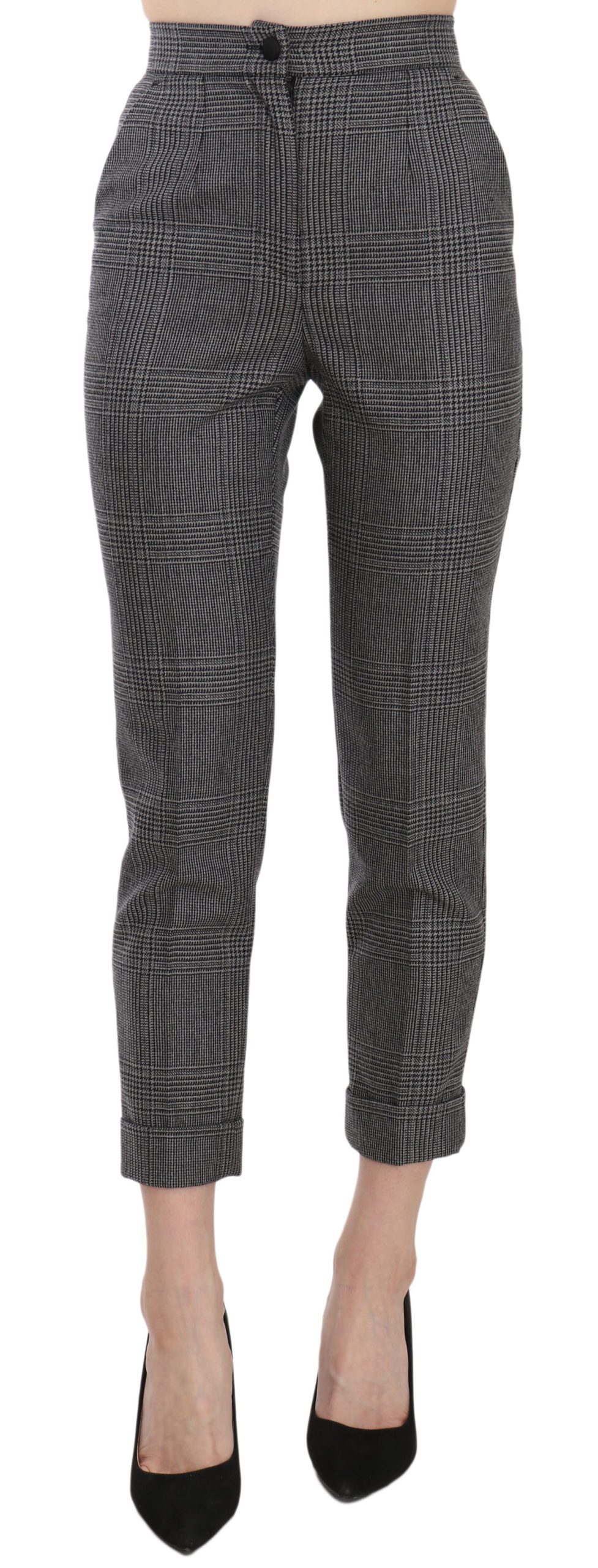 Dolce & Gabbana Women's Plaid High Waist Cropped Skinny Trouser Gray Pan70070 - IT36 | XS