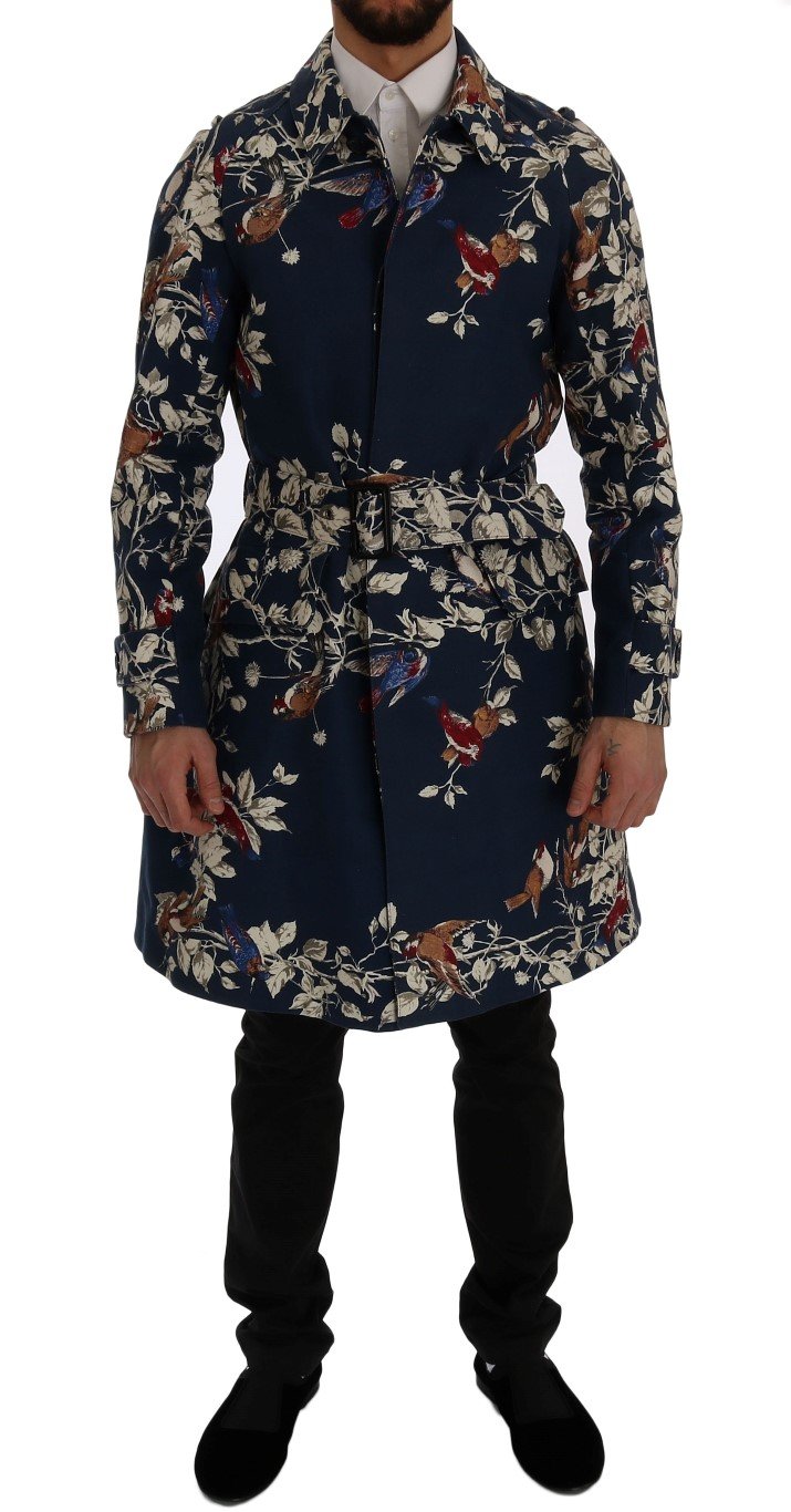 Dolce & Gabbana Men's Bird Cotton Trench Coat Blue SIG60310 - IT48 | M