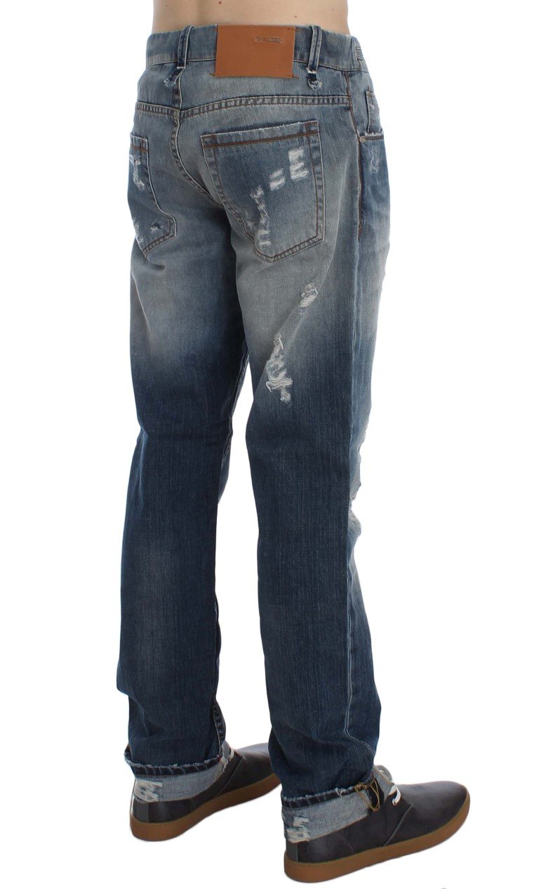 ACHT Men's Wash Torn Cotton Stretch Regular Fit Jeans Blue SIG30492 - W34
