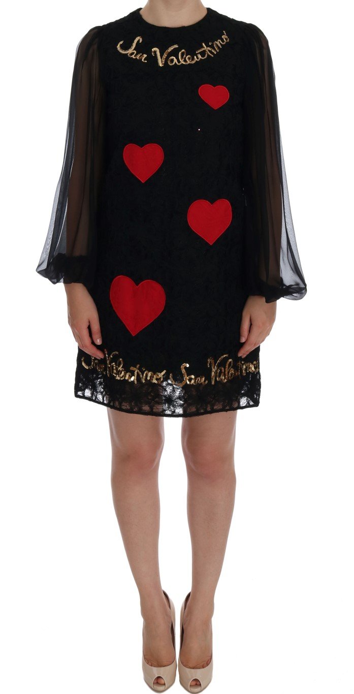 Dolce & Gabbana Women's San Valentino Sequined Shift Dress Black DR1019 - IT38|XS