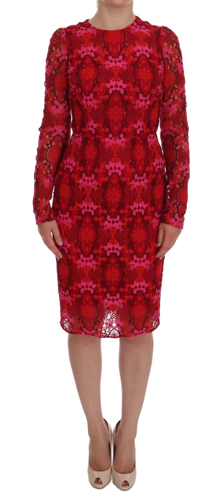 Dolce & Gabbana Women's Floral Ricamo Sheath LS Dress Red DR1008 - IT40|S