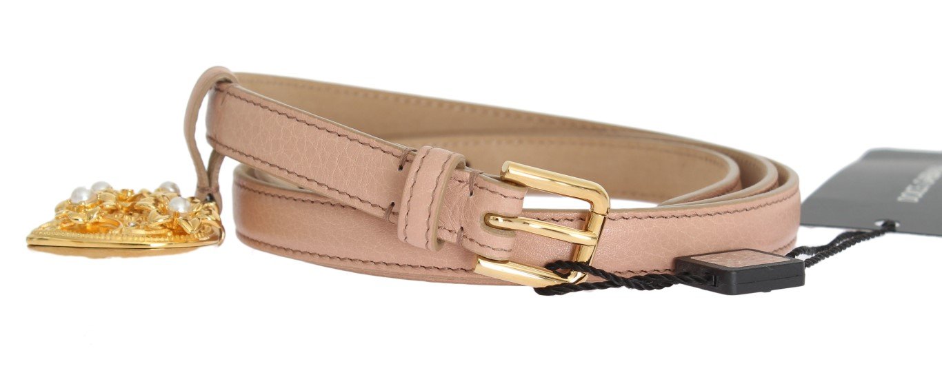 Dolce & Gabbana Women's Leather MAMMA Heart Belt Beige BEL10359 - 90 cm / 36 Inches