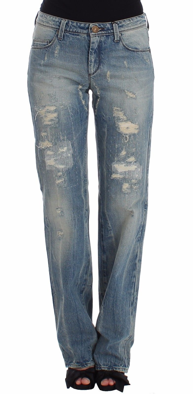 Ermanno Scervino Women's Distressed Boyfriend Jeans Blue SIG12472 - W26
