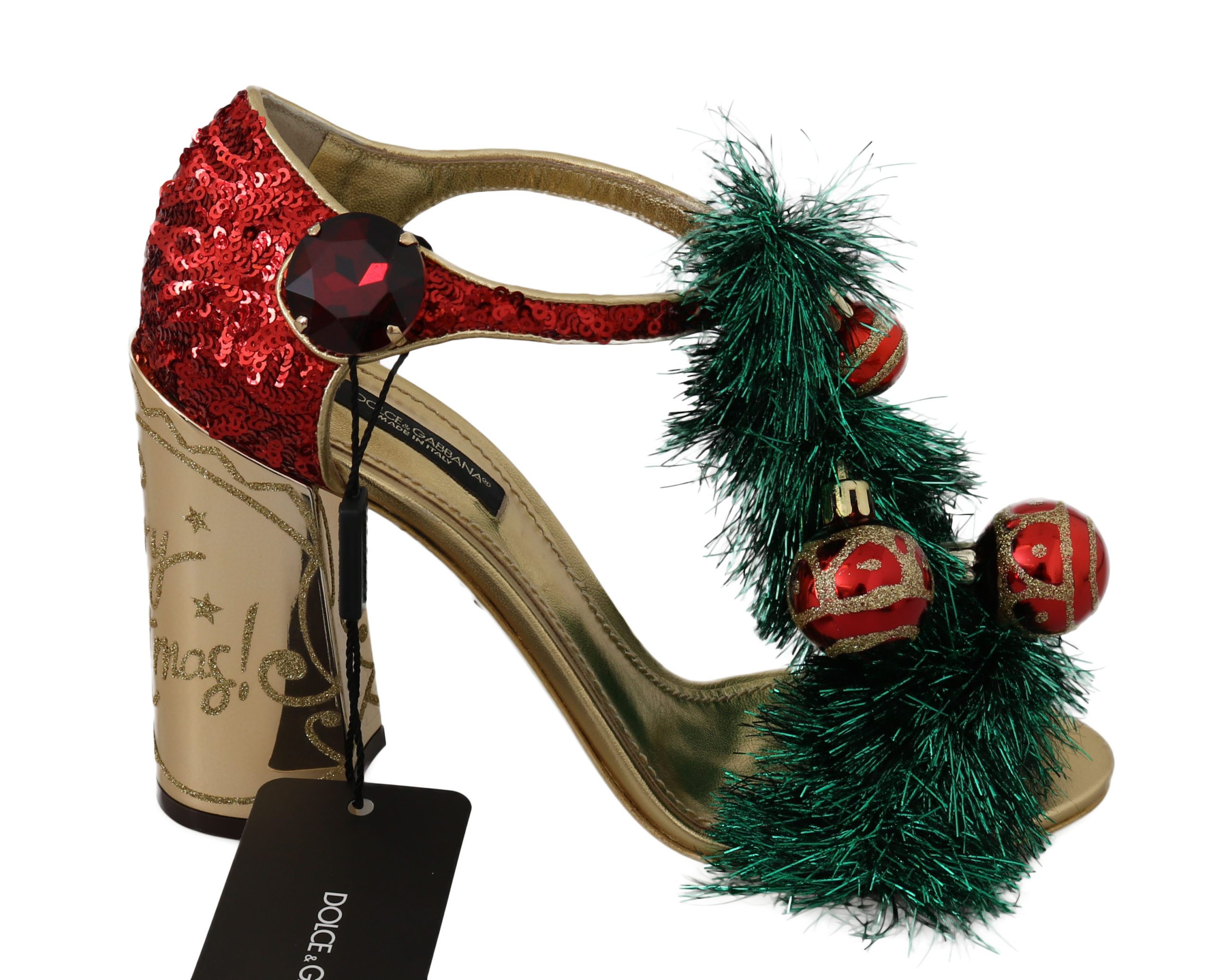 Dolce & Gabbana Women's Leather Crystal CHRISTMAS Sandal Multicolor LA6323 - EU37/US6.5