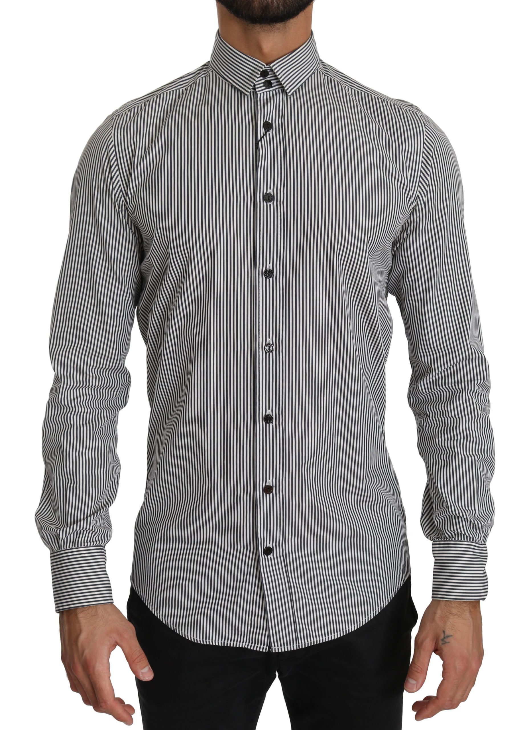 Dolce & Gabbana Men's Stripes Formal Shirt Black TSH4024 - IT39 | S