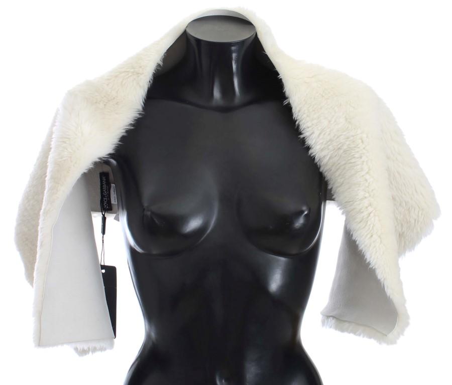 Dolce & Gabbana Women's Lambskin Fur Silk Scarf White MS804