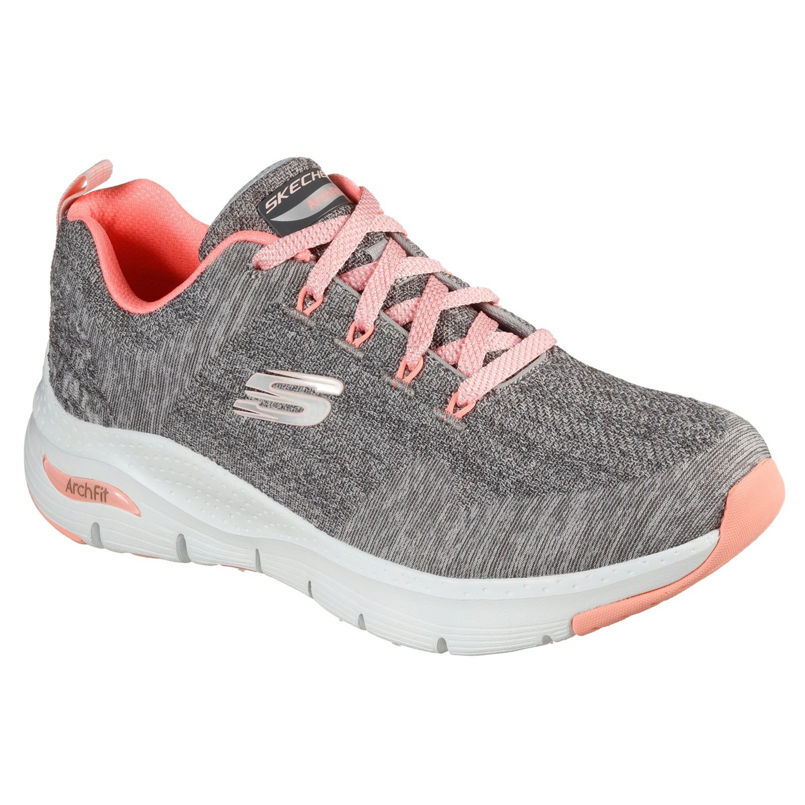 Skechers Women's Arch Fit Comfy Wave Wide Trainer Multicolor 33065 - Grey/Pink 4