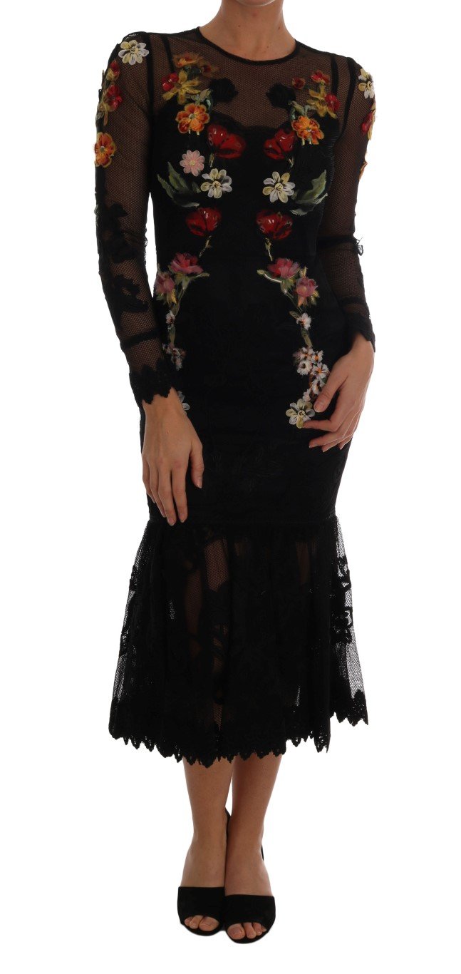 Dolce & Gabbana Women's Floral Appliqué A-line Dress Black DR1295 - IT38 | S