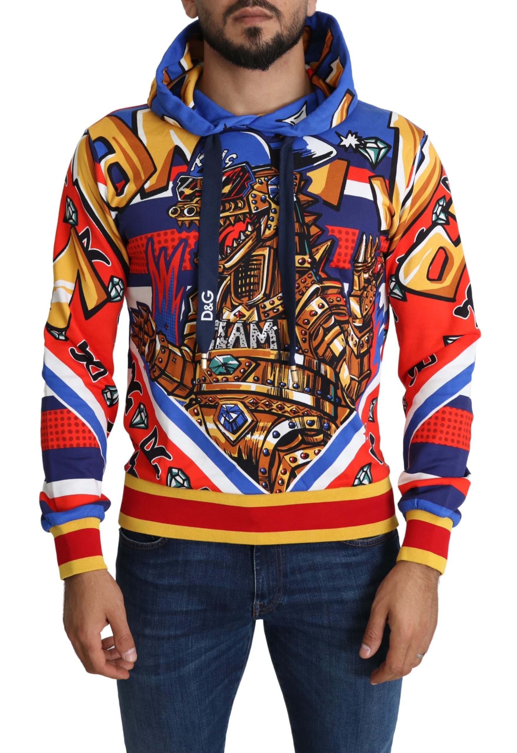 Multicolor Print Cotton Hooded Sweatshirt Sweater - IT46 | S