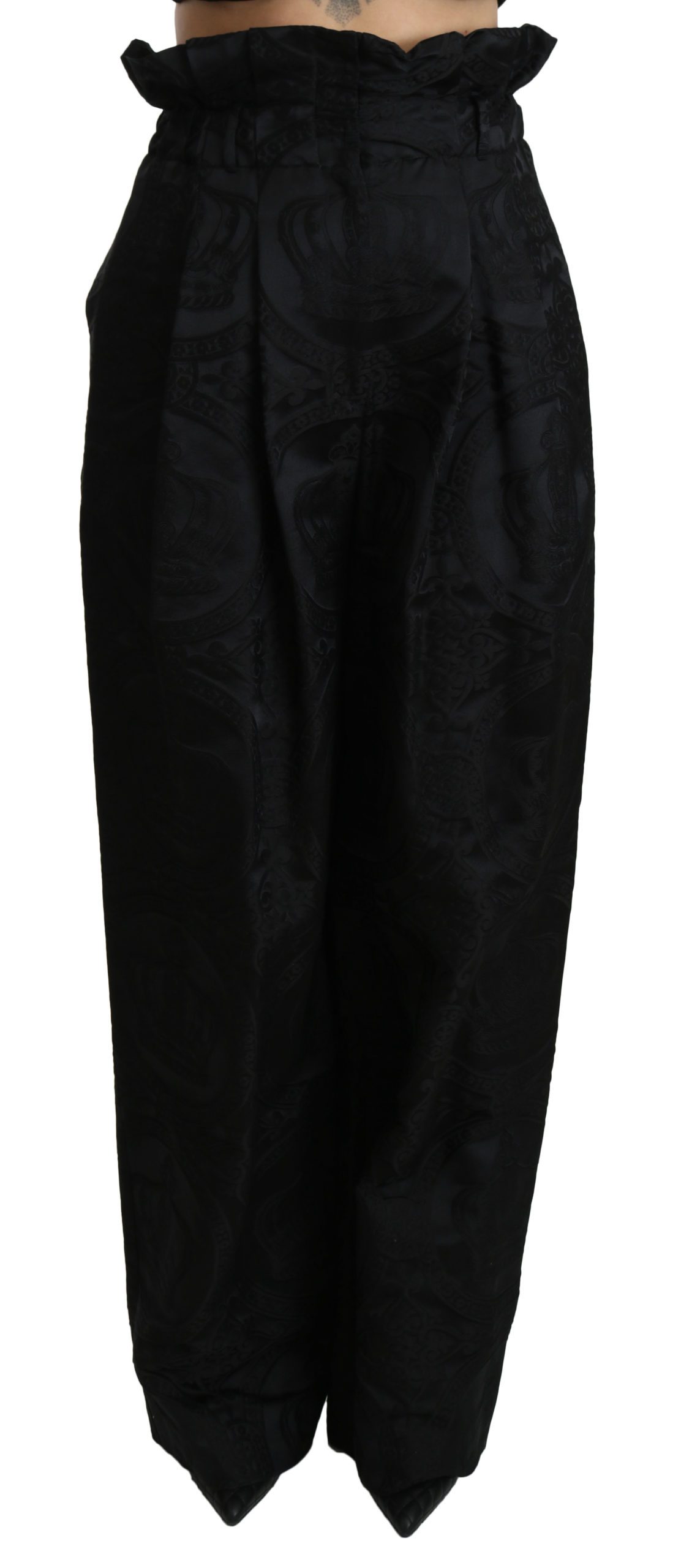 Dolce & Gabbana Brocade High Waist Cotton Pants Black PAN70876-40 - IT40|S