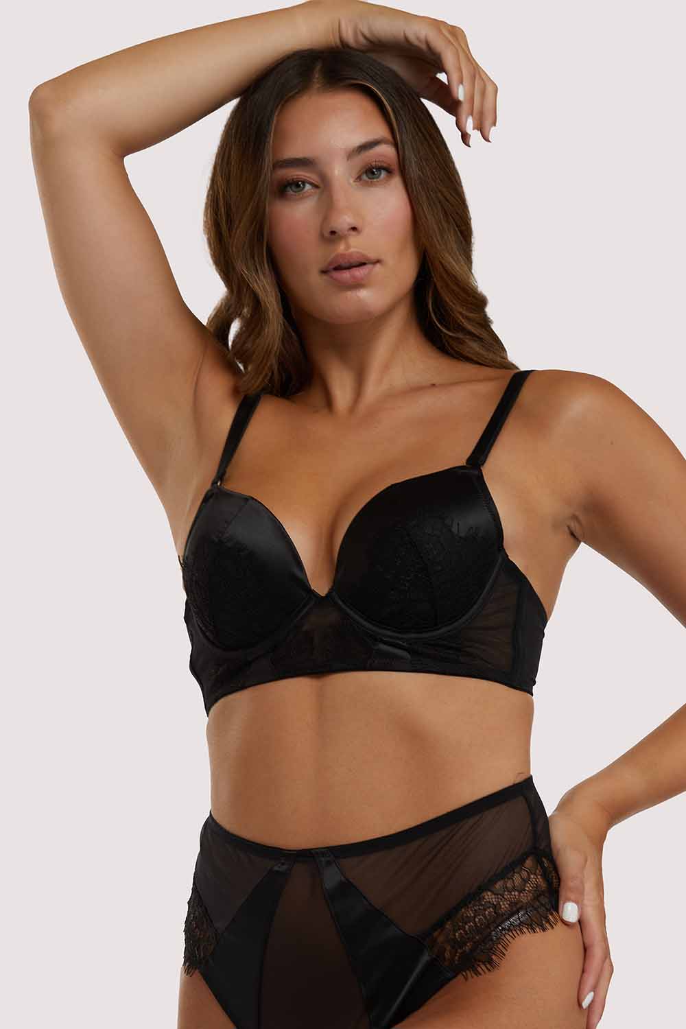 Playful Promises Melina Black Longline Plunge Bra 34B