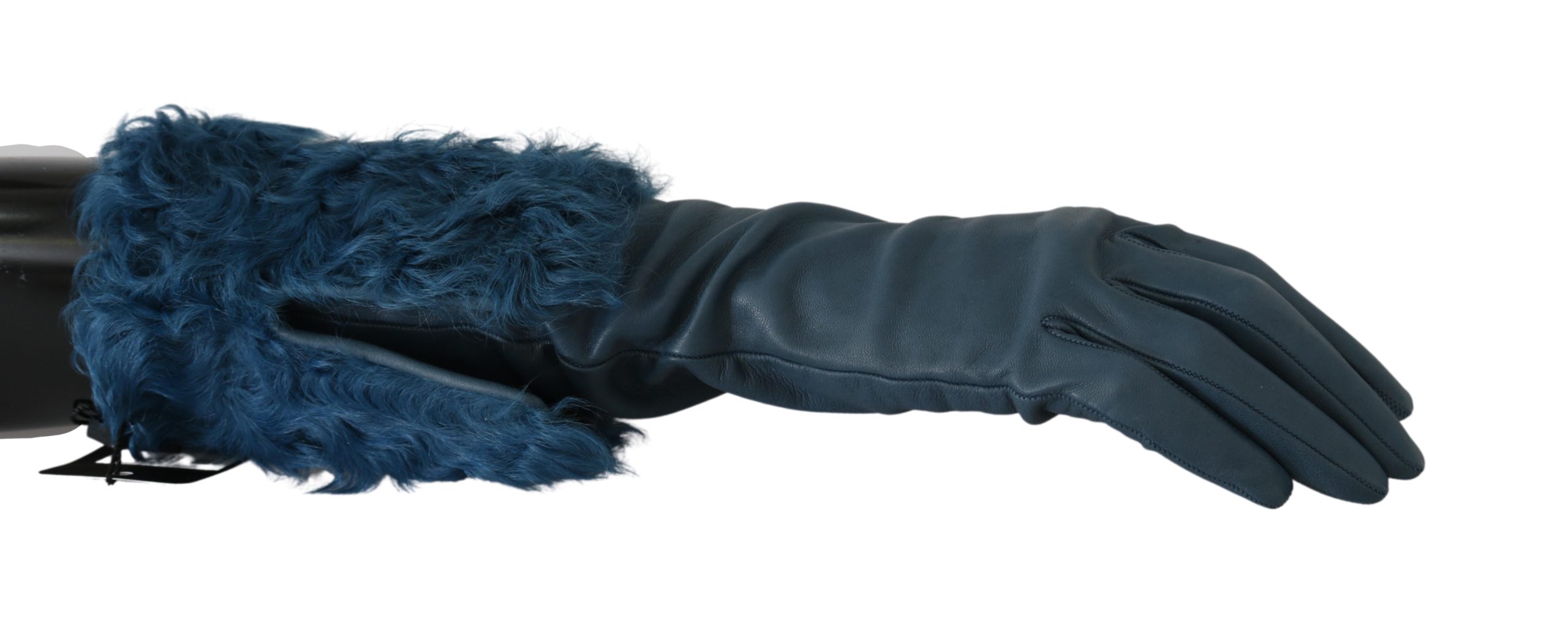 Dolce & Gabbana Women's Mid Arm Leather Shearling Fur Gloves Blue LB1010 - 7|S