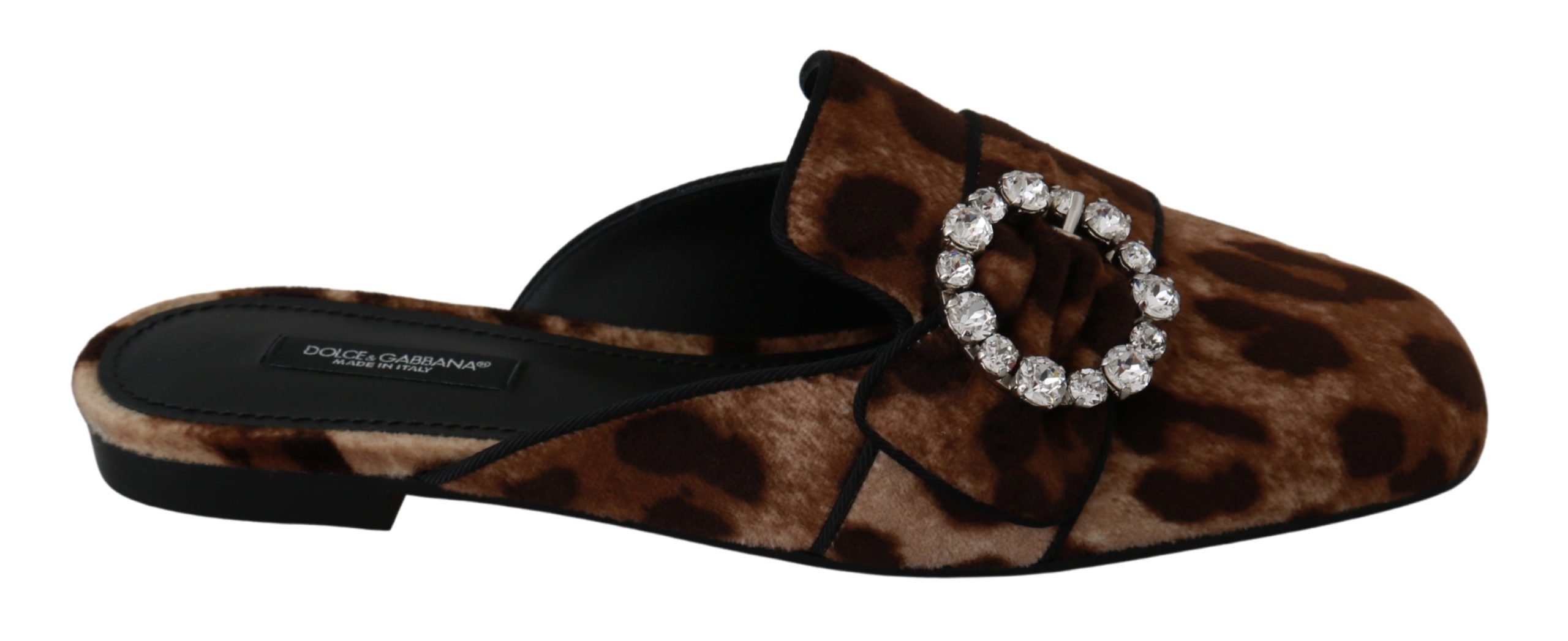 Dolce & Gabbana Women's Leopard Crystal Slide On Flat Brown LA6412 - EU37.5/US7