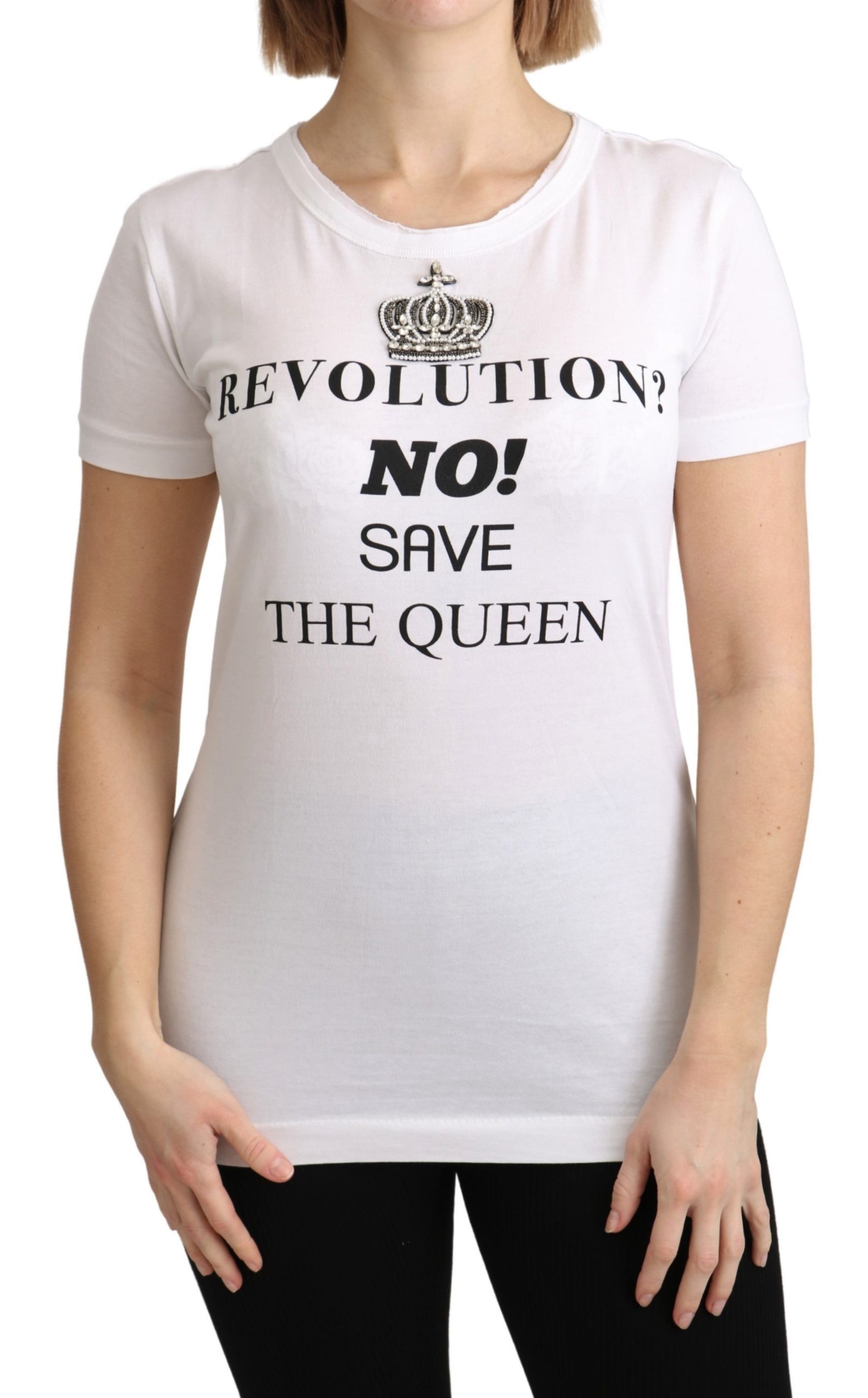 Dolce & Gabbana Women's The Queen Crystal Crewneck T-Shirt White TSH4876 - IT40|S