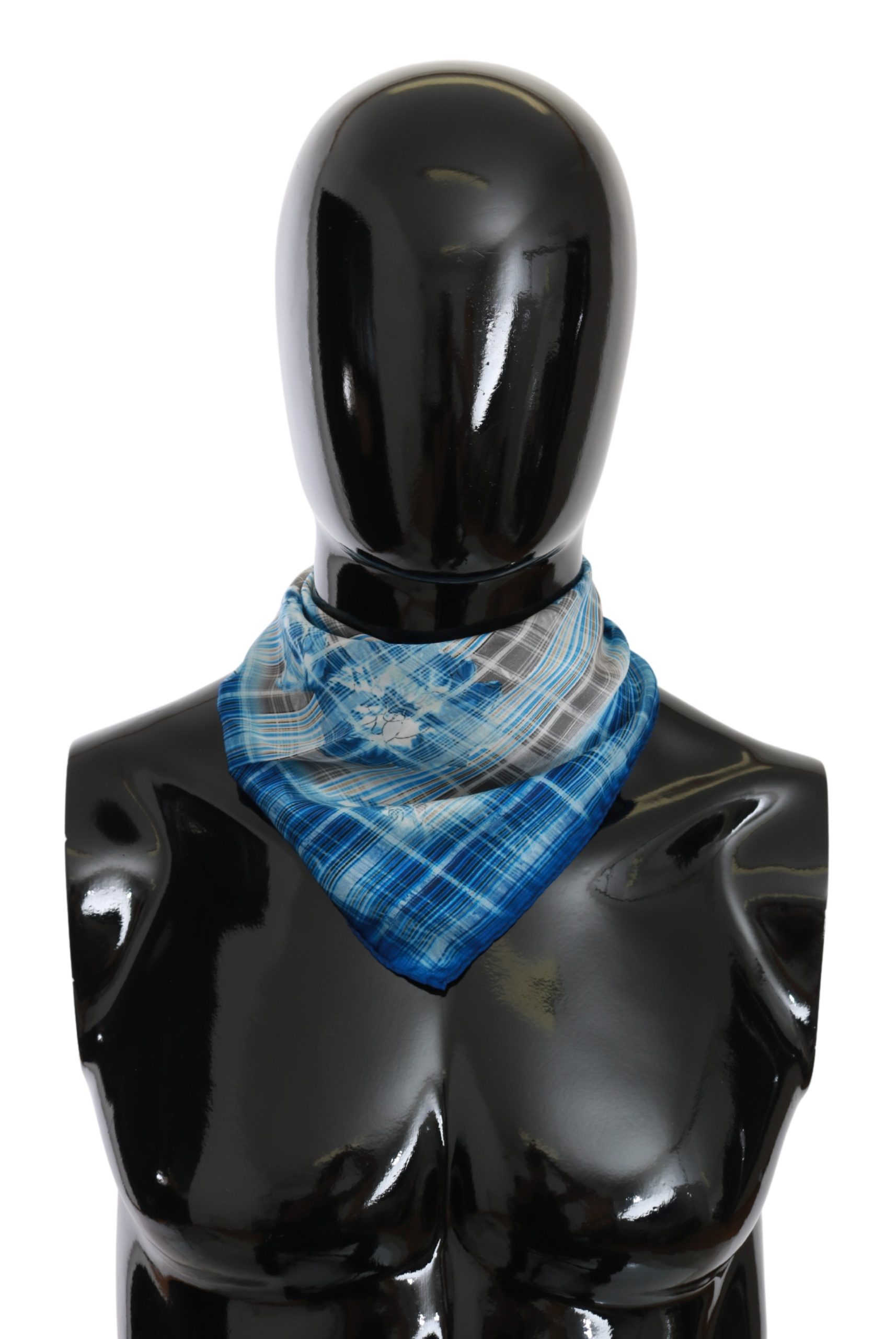 John Galliano Women's Cotton Patterned Foulard Scarf Blue MS1599