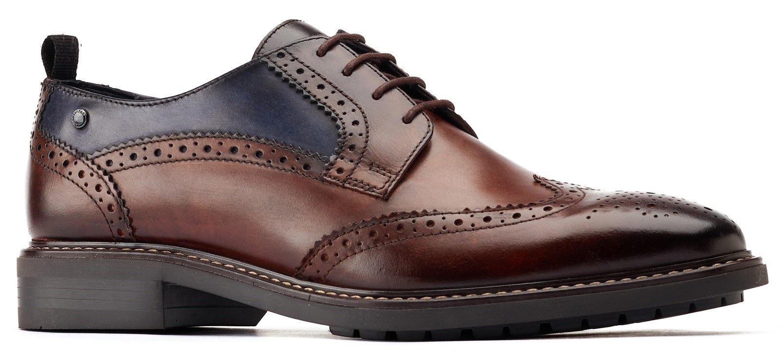 Base London Men's Lennox Wingtip Derby Shoe Various Colours 31211 - Brown/Navy 6