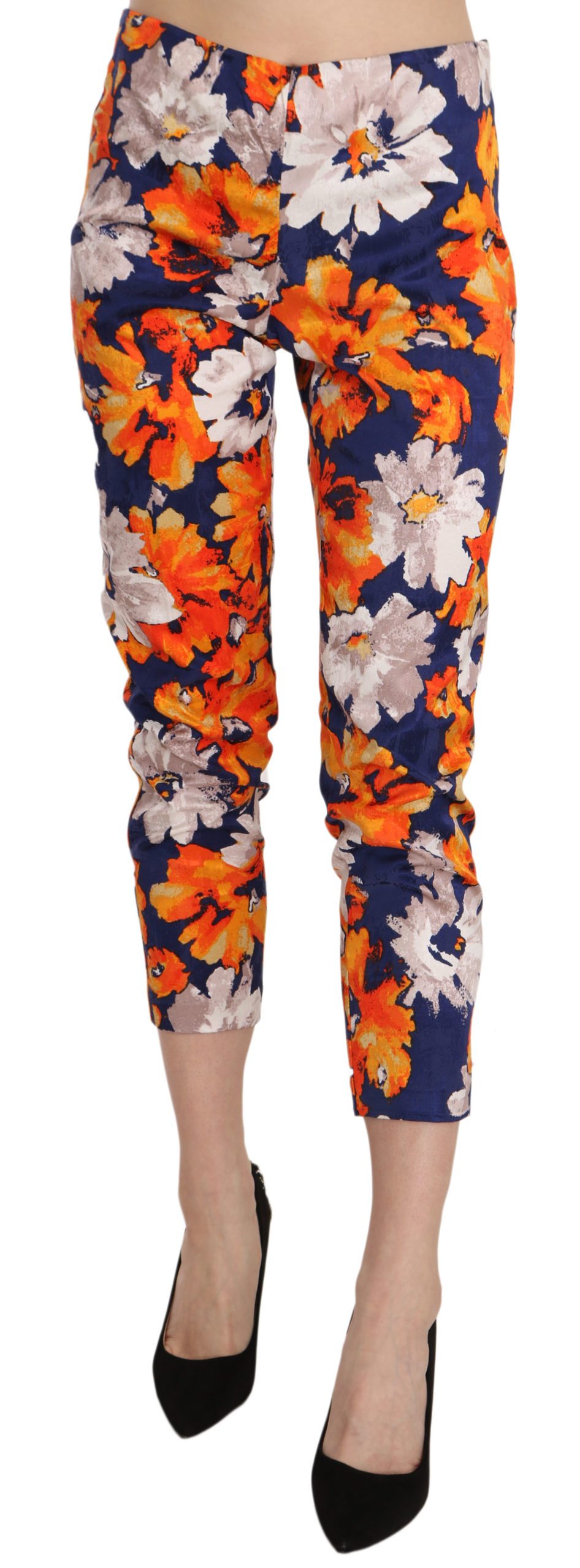 LANACAPRINA Men's Floral Print Skinny Slim Fit Trousers Blue PAN70299 - IT42|M