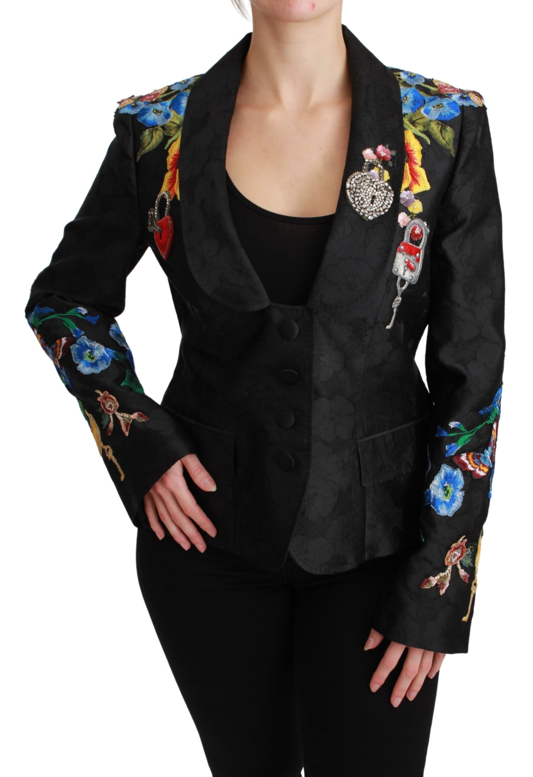 Dolce & Gabbana Brocade Crystal Blazer Black JKT2628-46 - IT46 | L