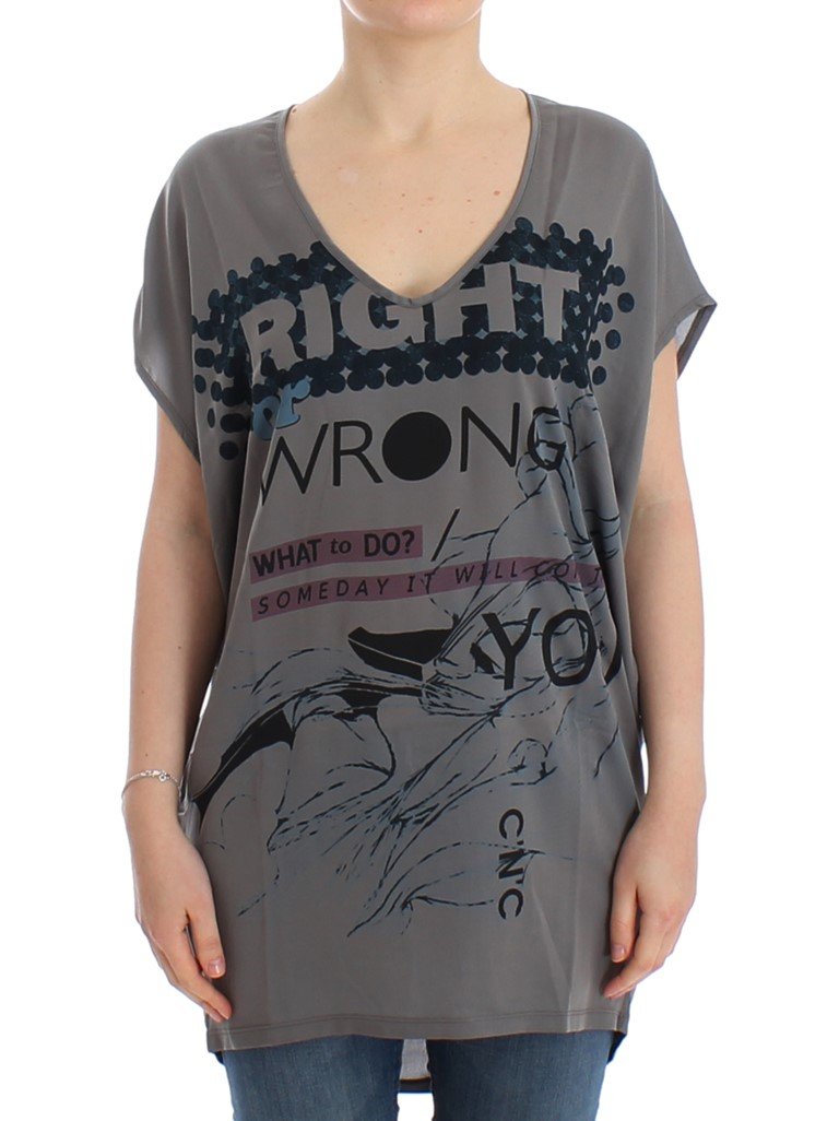 Costume National Women's V-neck Long T-Shirt Gray SIG12527 - M