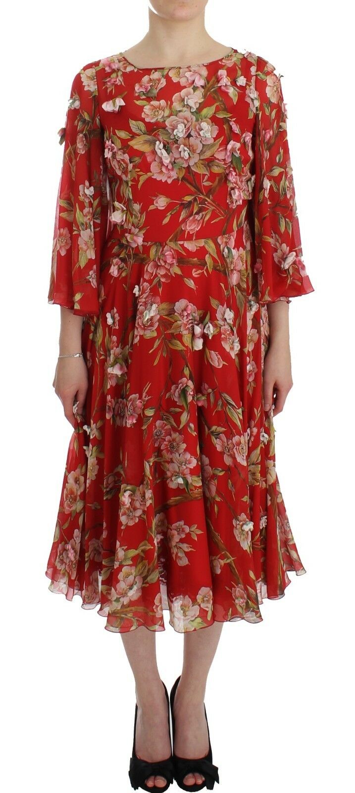 Dolce & Gabbana Women's Floral Print Silk Runway Dress Red SIG12488 - IT42|M