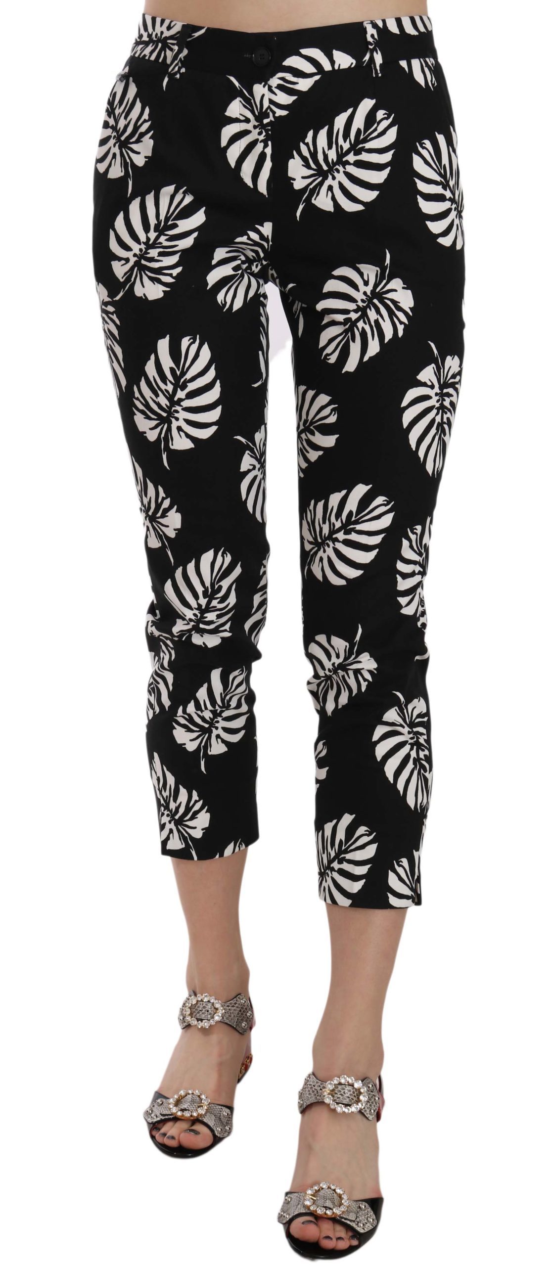 Dolce & Gabbana Women's Palm Leaf Print Skinny Trouser Black PAN70046 - IT36|XXS