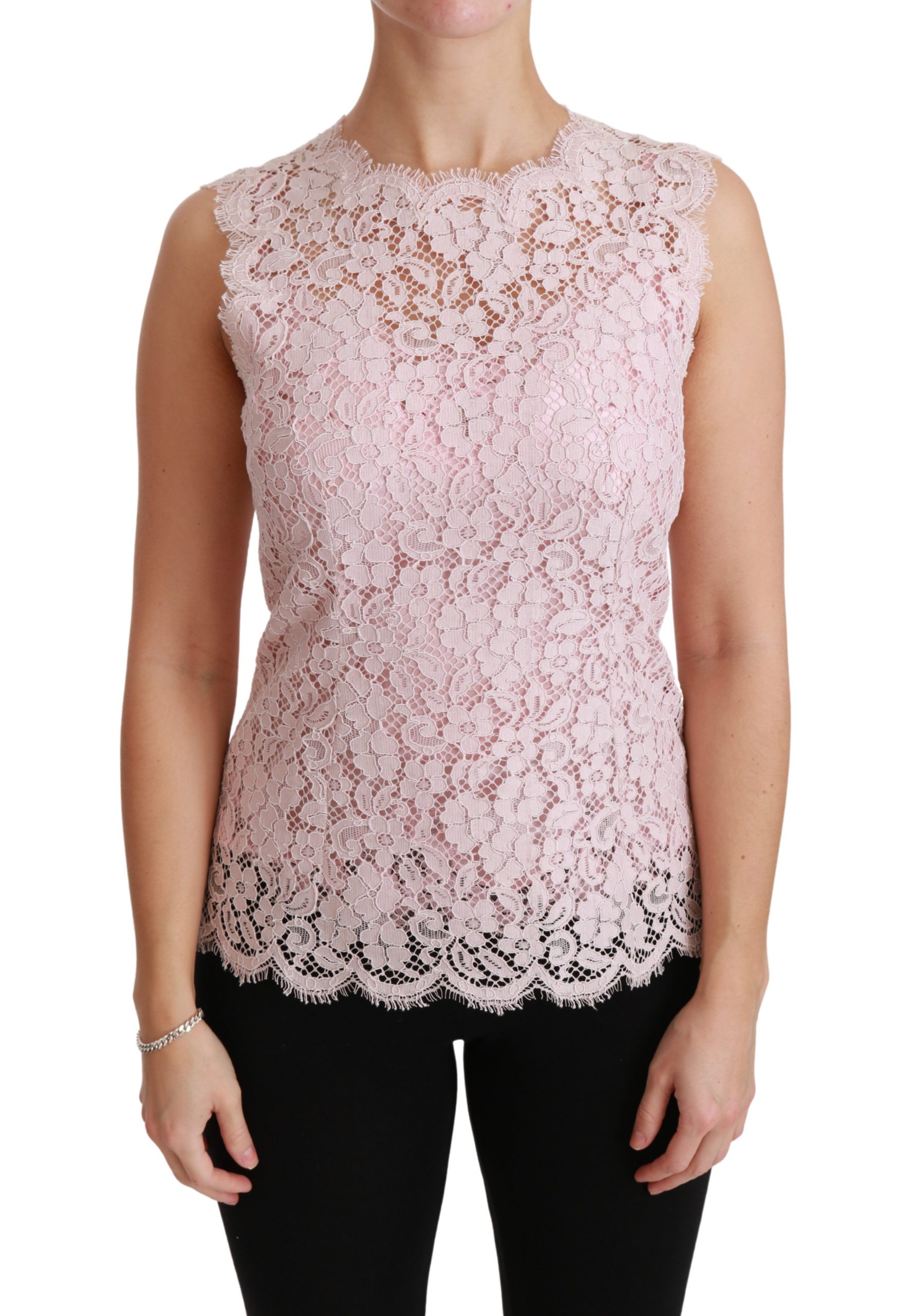 Dolce & Gabbana Women's Lace Sleeveless Cotton Top Pink TSH4398 - IT40|S