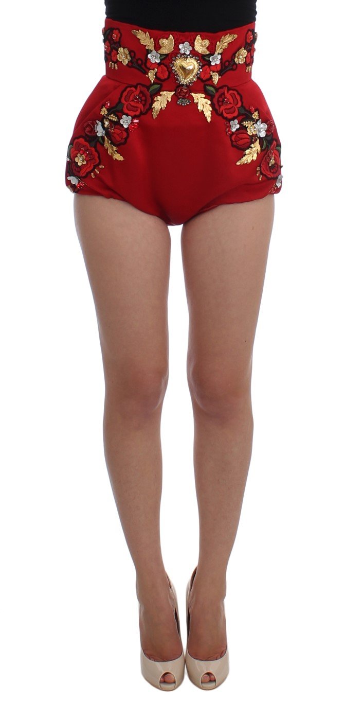Dolce & Gabbana Women's Silk Crystal Roses Shorts Red SIG20122 - IT44|L