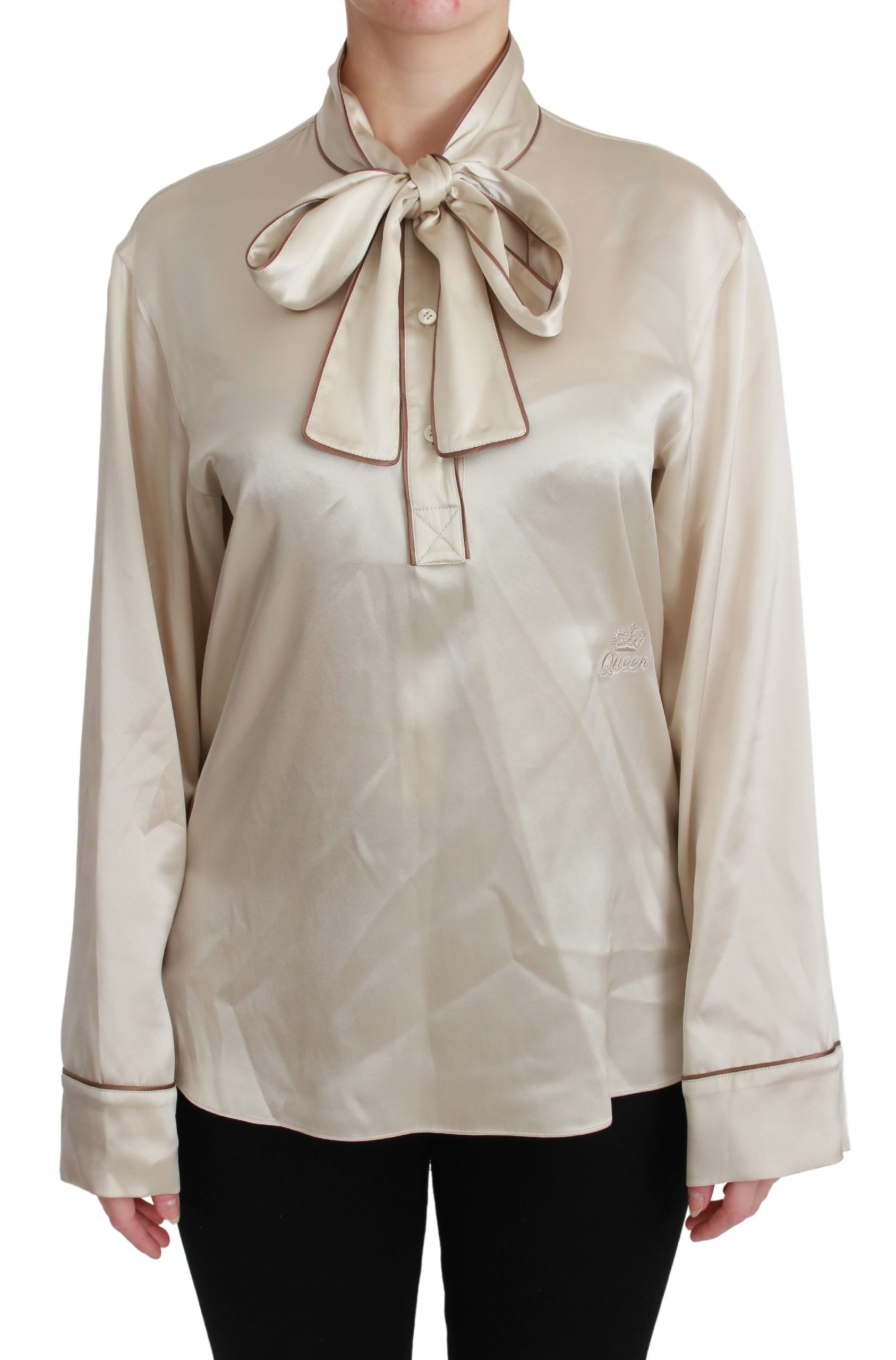 Dolce & Gabbana Women's Sleeve Queen Silk Satin Top Beige TSH4657 - IT40|S