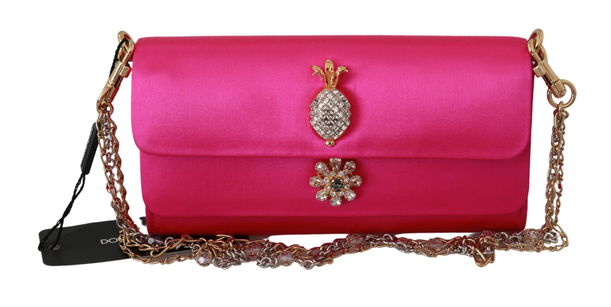Dolce & Gabbana Women's Crystal Studs Evening Long Sling Crossbody Bag Pink VAS9199
