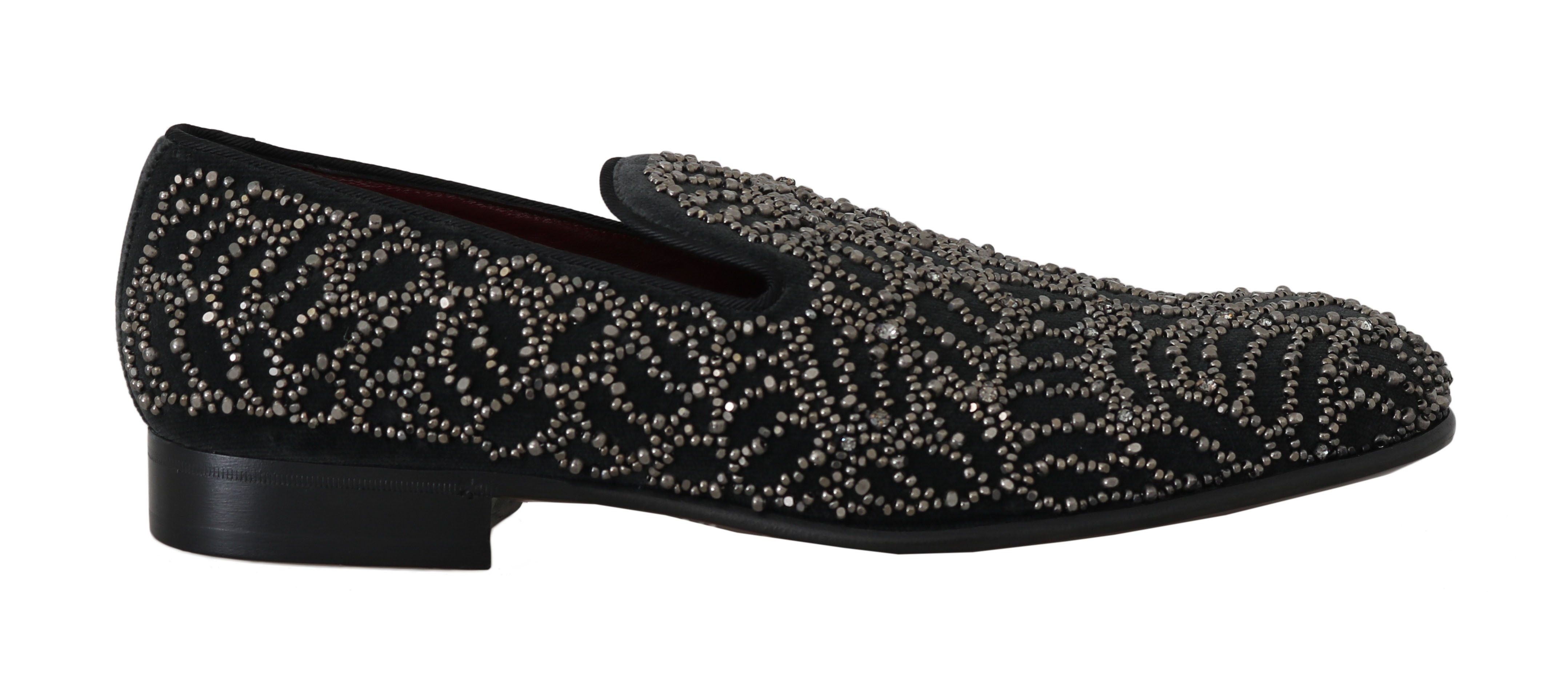 Black Velvet Crystal Beaded Loafers - EU42/US9