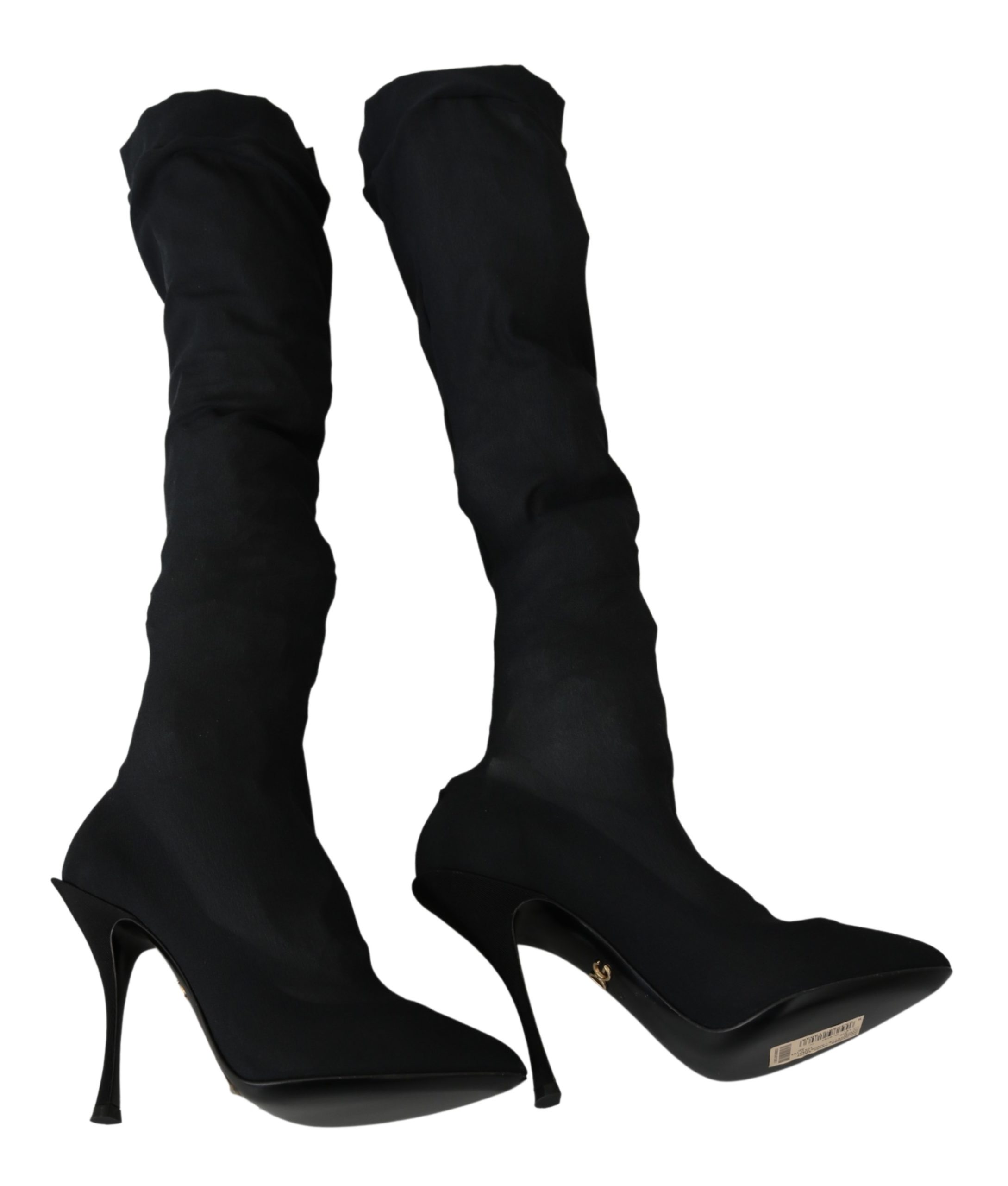 Dolce & Gabbana Women's Tulle Stretch Knee Boots Black LA6916 - EU37/US6.5