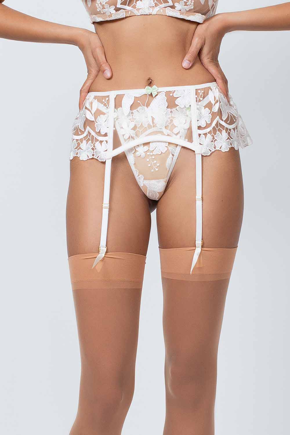 Kilo Brava White Embroidered Suspender UK 14-16