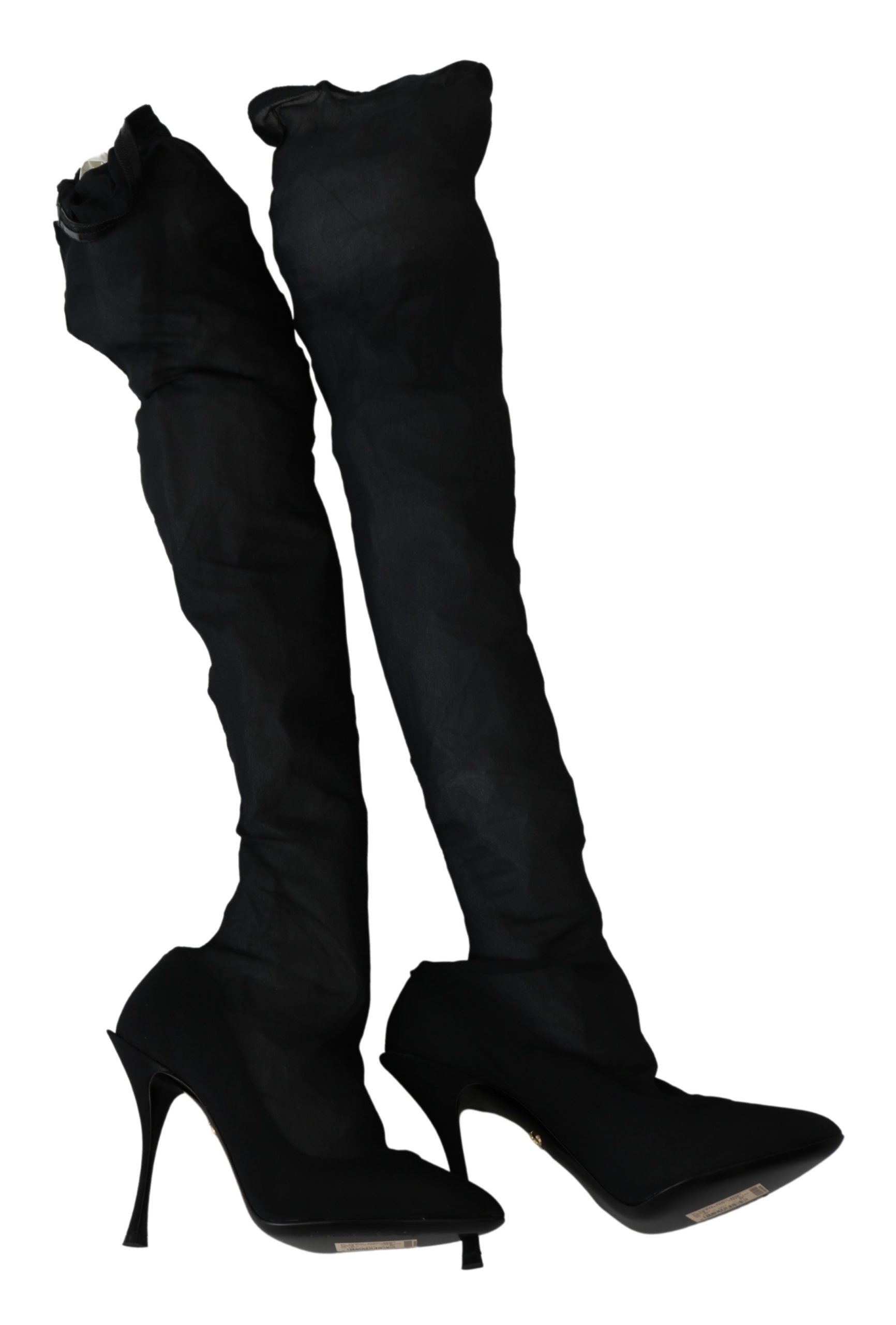 Black Tulle Stretch Knee Booties Heels Shoes - EU40/US9.5