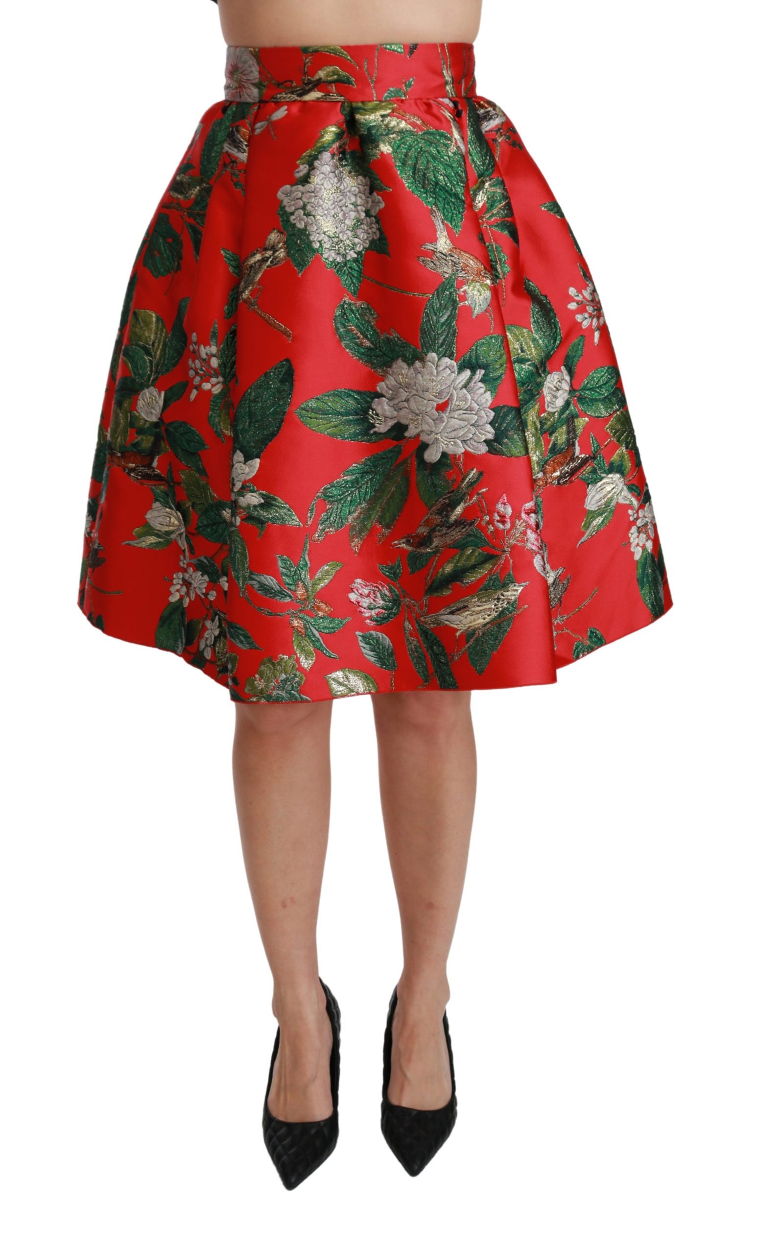 Dolce & Gabbana Women's Floral Jacquard High Waist Mini Skirt Red SKI1418 - IT38|XS
