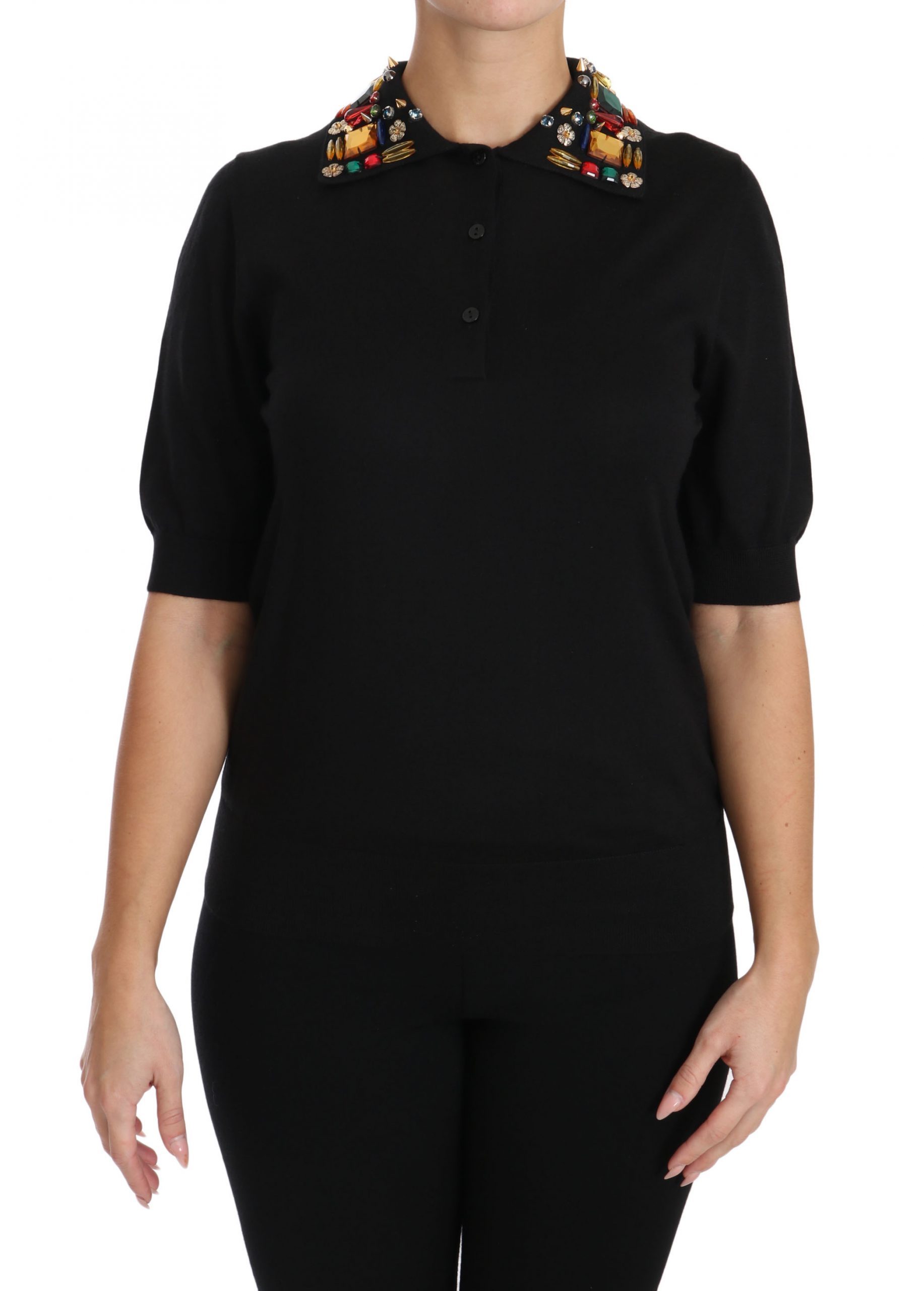 Dolce & Gabbana Women's Cashmere Crystal Top Black TSH3019-38 - IT38|XS