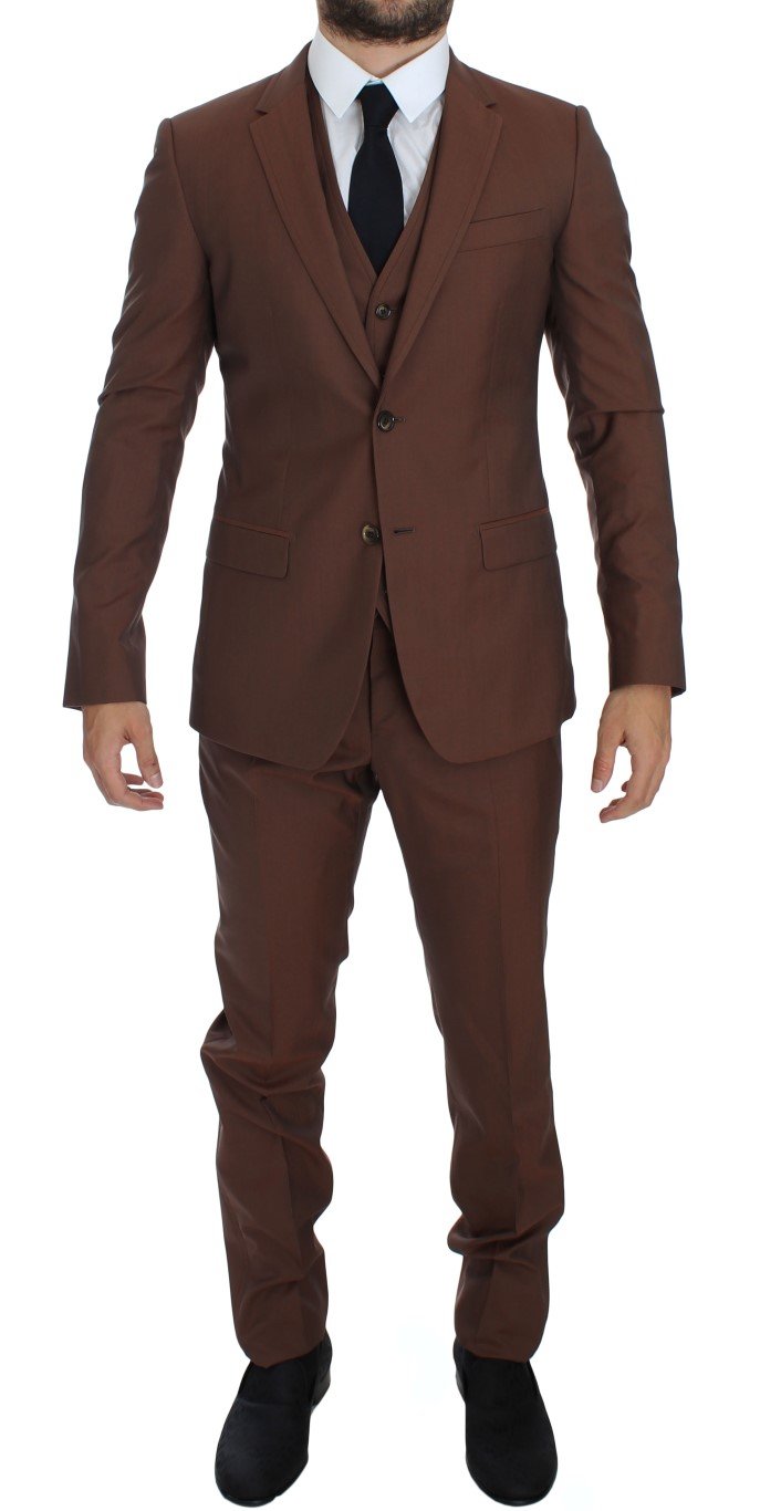 Dolce & Gabbana Men's Silk Wool 3 Piece Slim Fit Suit Brown GTT10179 - IT46 | S