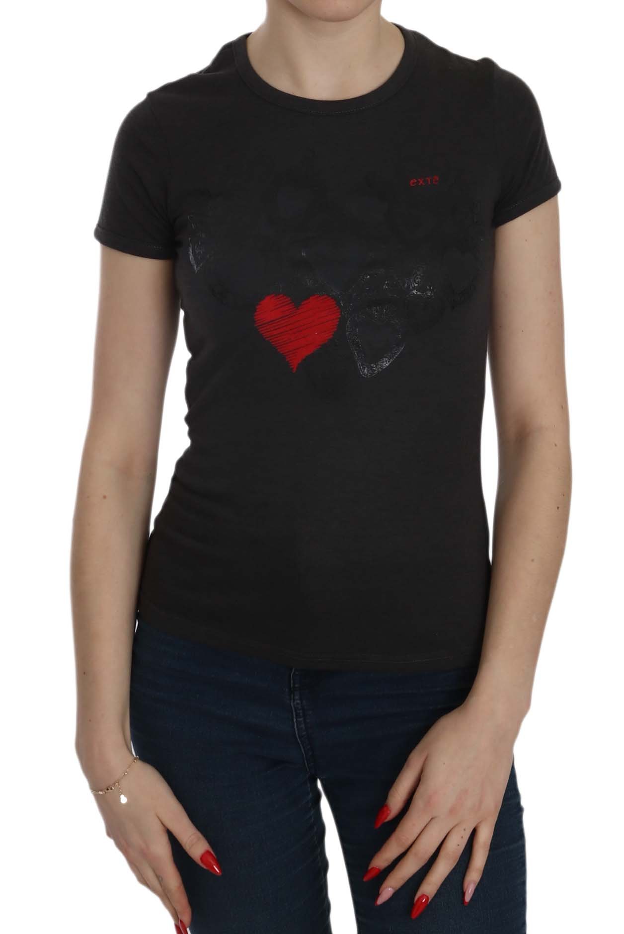 Exte Women's Hearts Print SS Casual Shirt Top Black TSH3910 - IT42|M